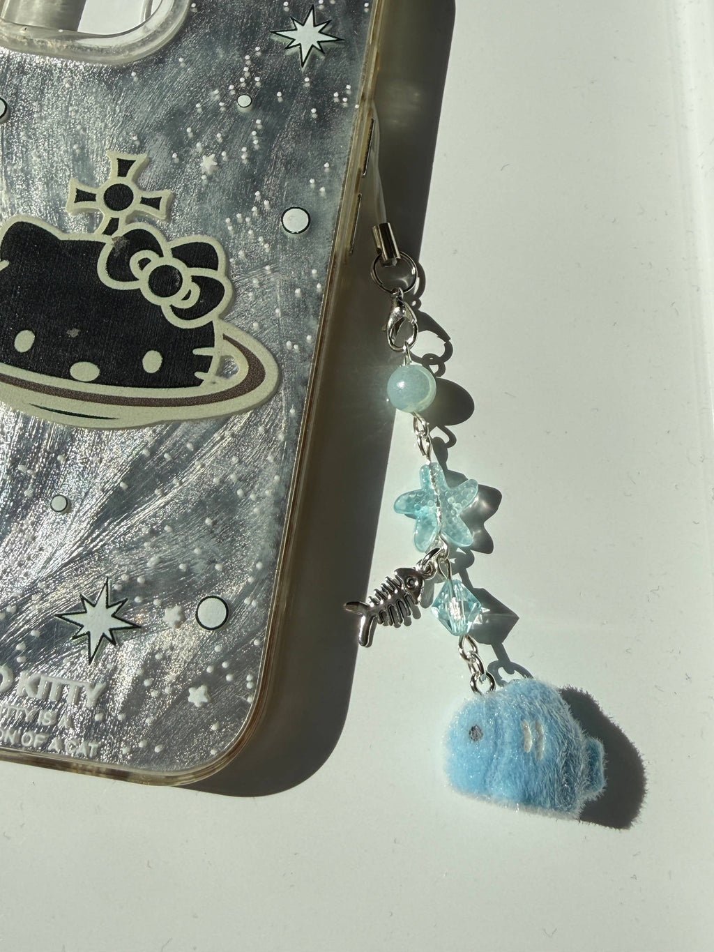 Bubbles the Blue Fish Charm| Chunky Ocean Collection | Fluffy Kawaii Phone Strap with Starfish & Crystal Beadsbylillixx