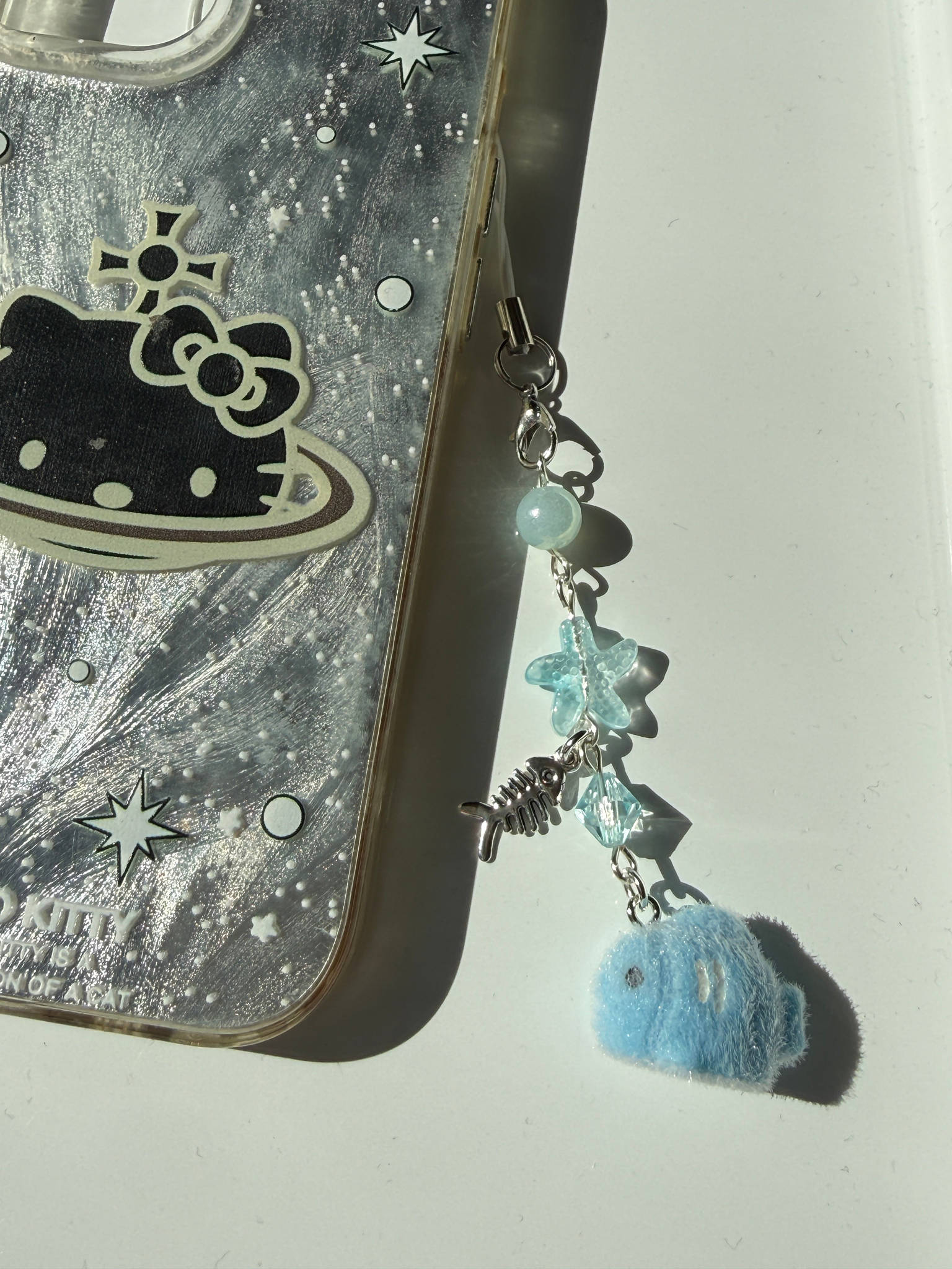 Bubbles the Blue Fish Charm| Chunky Ocean Collection | Fluffy Kawaii Phone Strap with Starfish & Crystal Beadsbylillixx