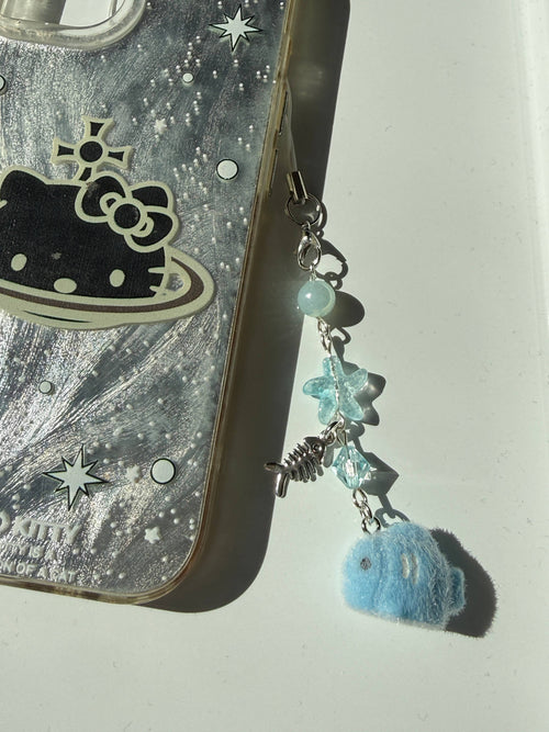 Bubbles the Blue Fish Charm| Chunky Ocean Collection | Fluffy Kawaii Phone Strap with Starfish & Crystal Beadsbylillixx