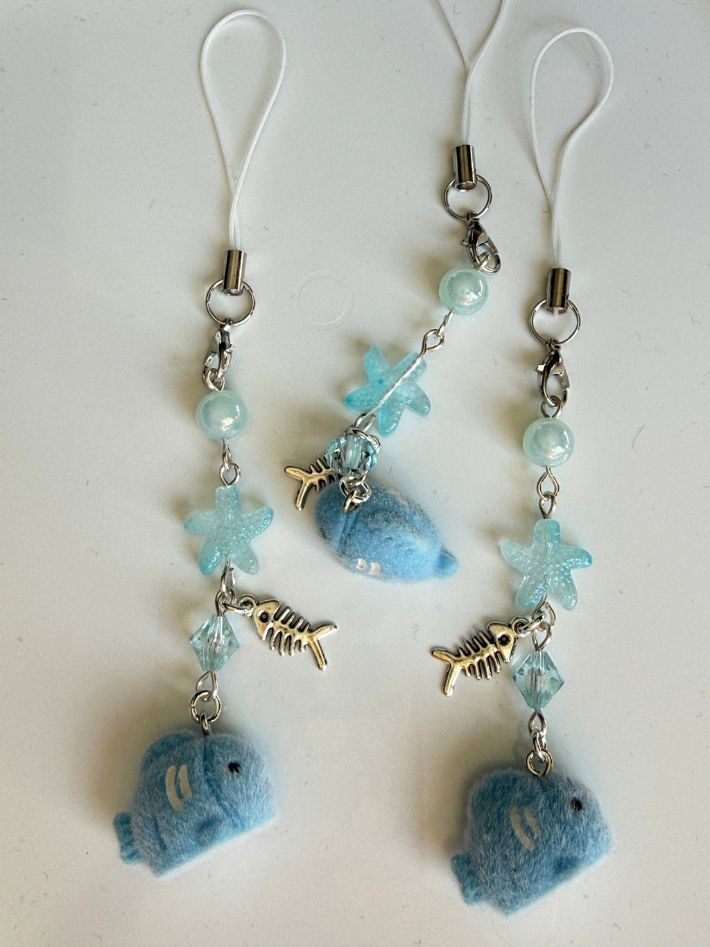 Bubbles the Blue Fish Charm| Chunky Ocean Collection | Fluffy Kawaii Phone Strap with Starfish & Crystal Beadsbylillixx