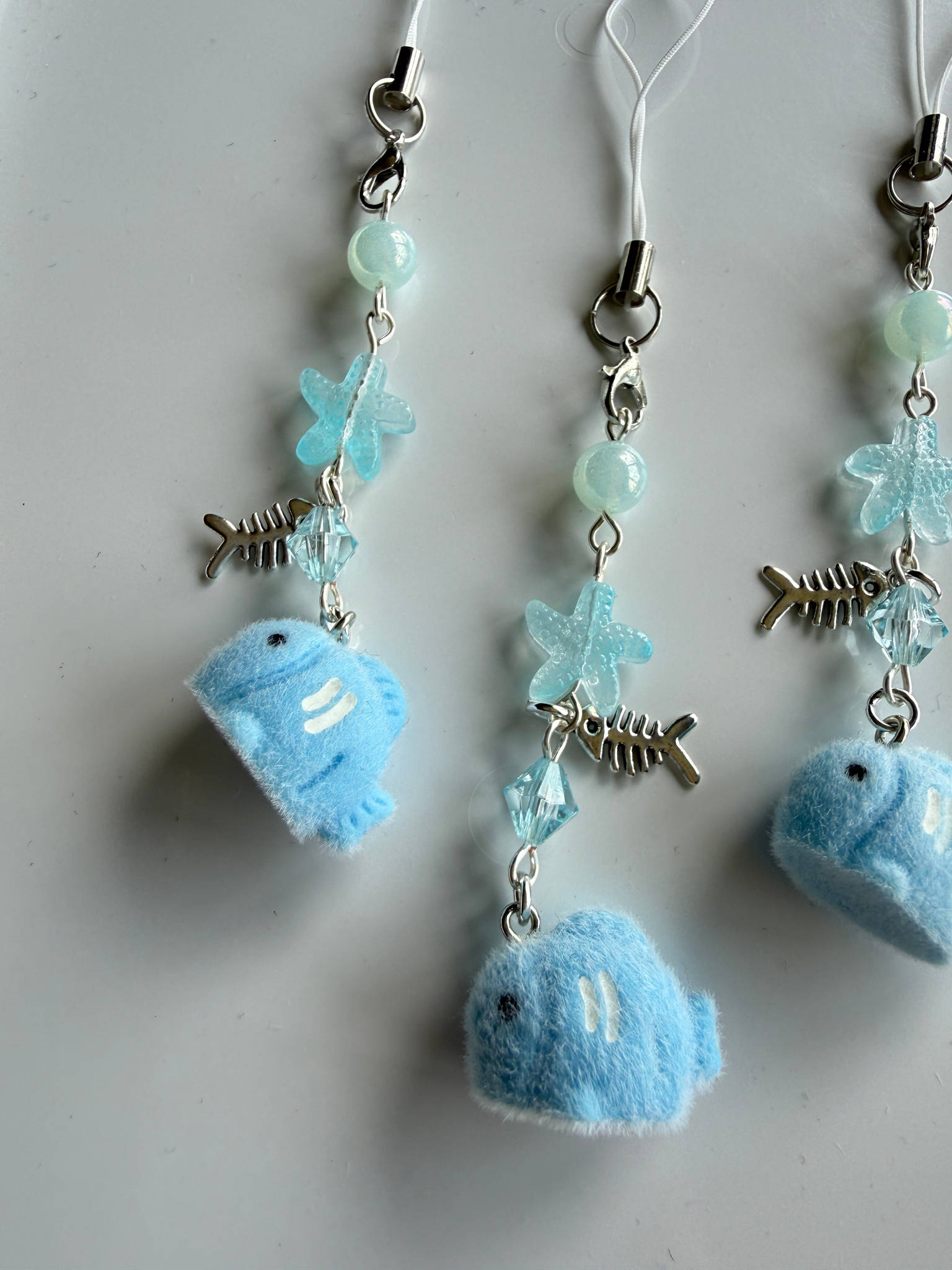 Bubbles the Blue Fish Charm| Chunky Ocean Collection | Fluffy Kawaii Phone Strap with Starfish & Crystal Beadsbylillixx