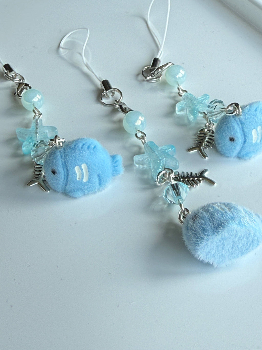Bubbles the Blue Fish Charm| Chunky Ocean Collection | Fluffy Kawaii Phone Strap with Starfish & Crystal Beadsbylillixx
