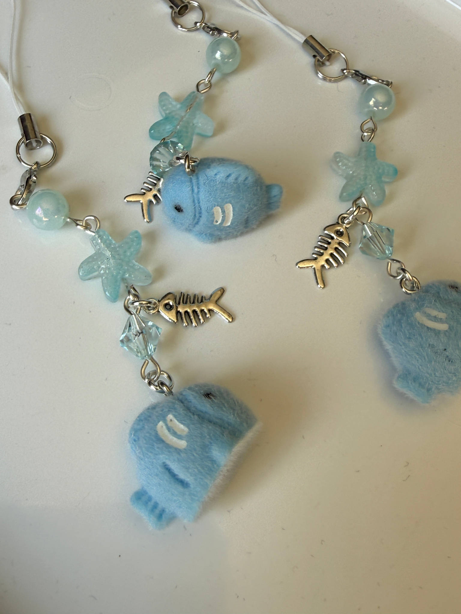 Bubbles the Blue Fish Charm| Chunky Ocean Collection | Fluffy Kawaii Phone Strap with Starfish & Crystal Beadsbylillixx