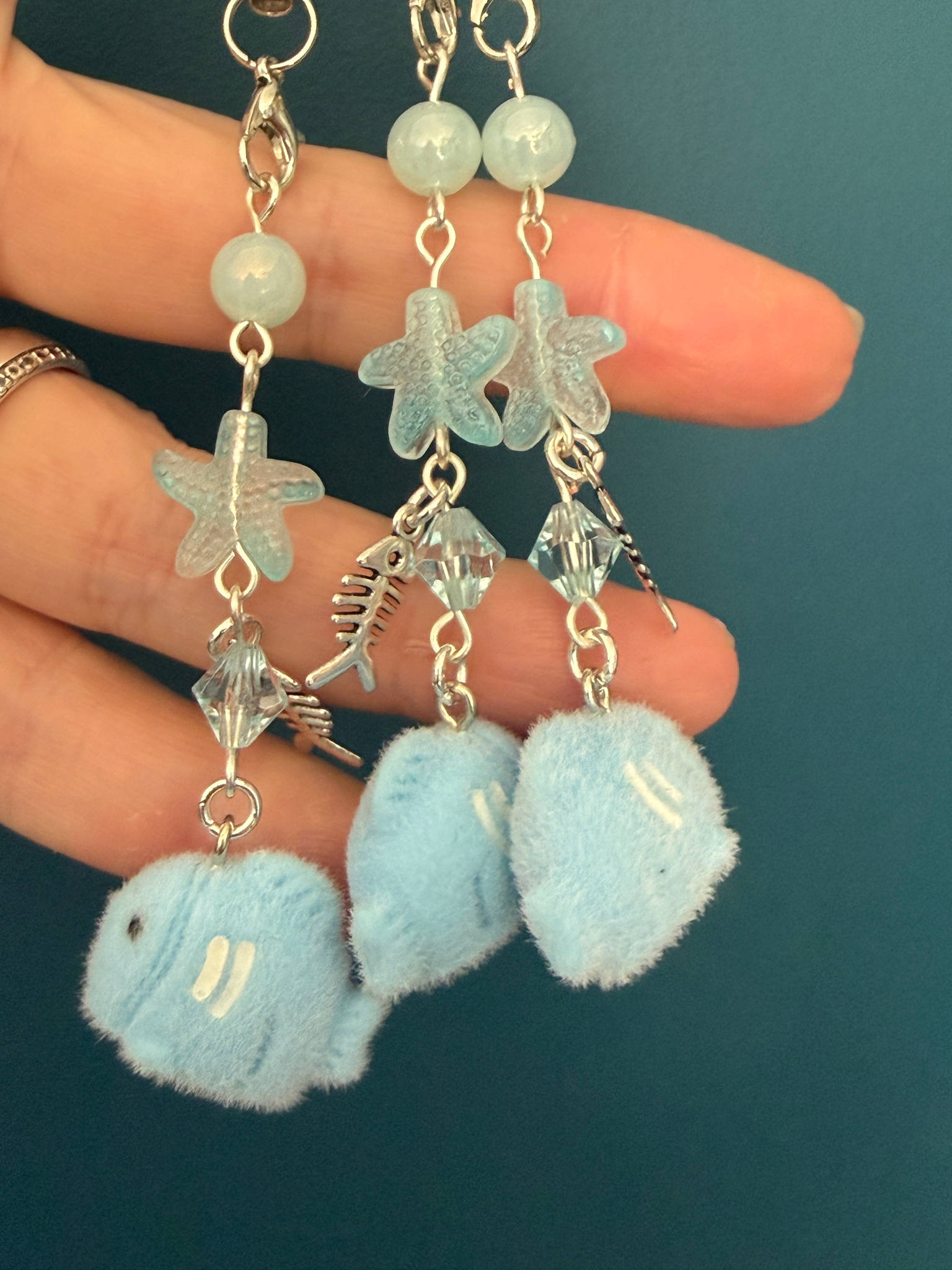 Bubbles the Blue Fish Charm| Chunky Ocean Collection | Fluffy Kawaii Phone Strap with Starfish & Crystal Beadsbylillixx