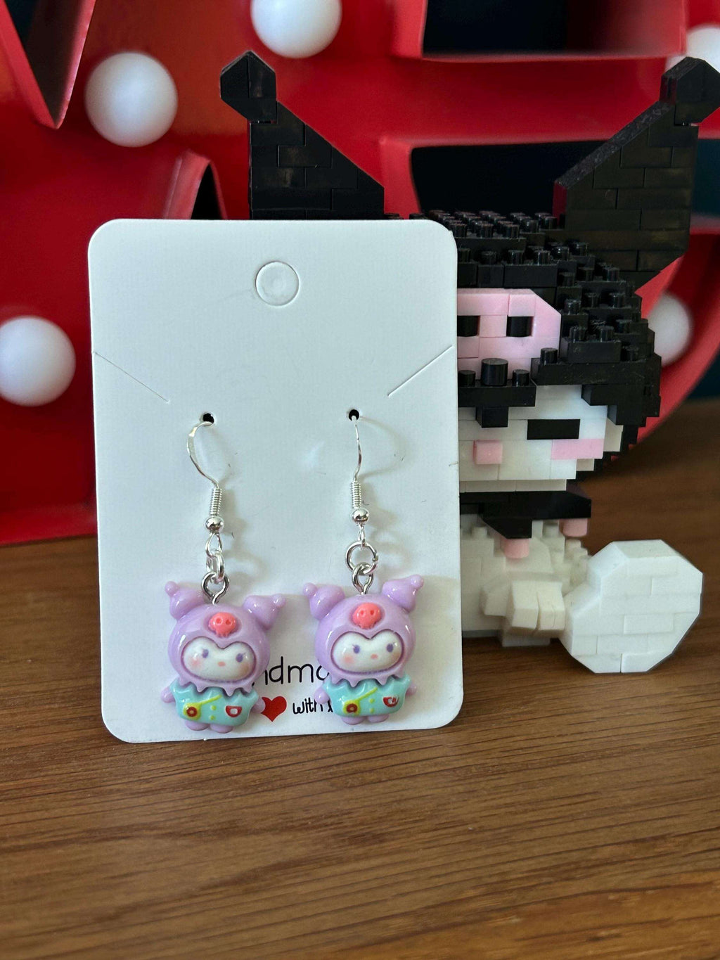 Handmade Cute Sanrio Spring Themed Kuromi Charm Sterling Silver Earrings