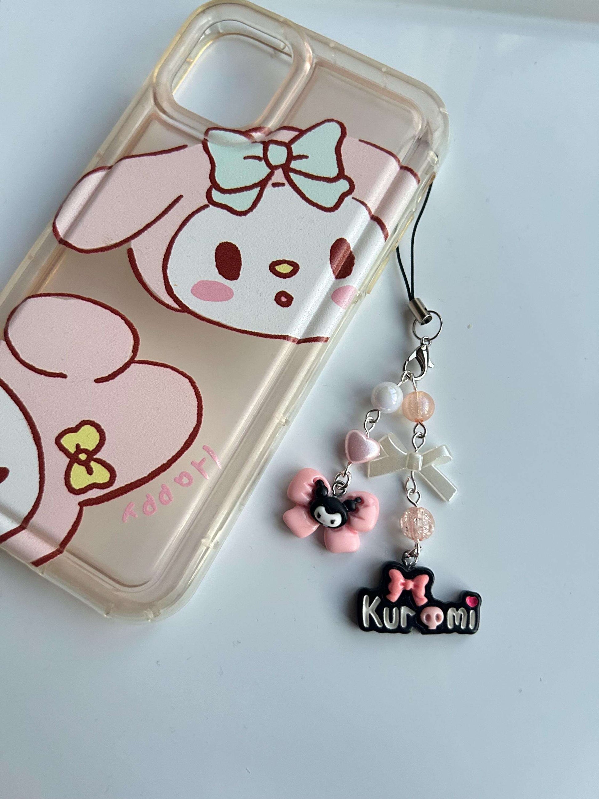 HANDMADE Cute Sanrio Themed Kuromi Bow Phone Charm Pink