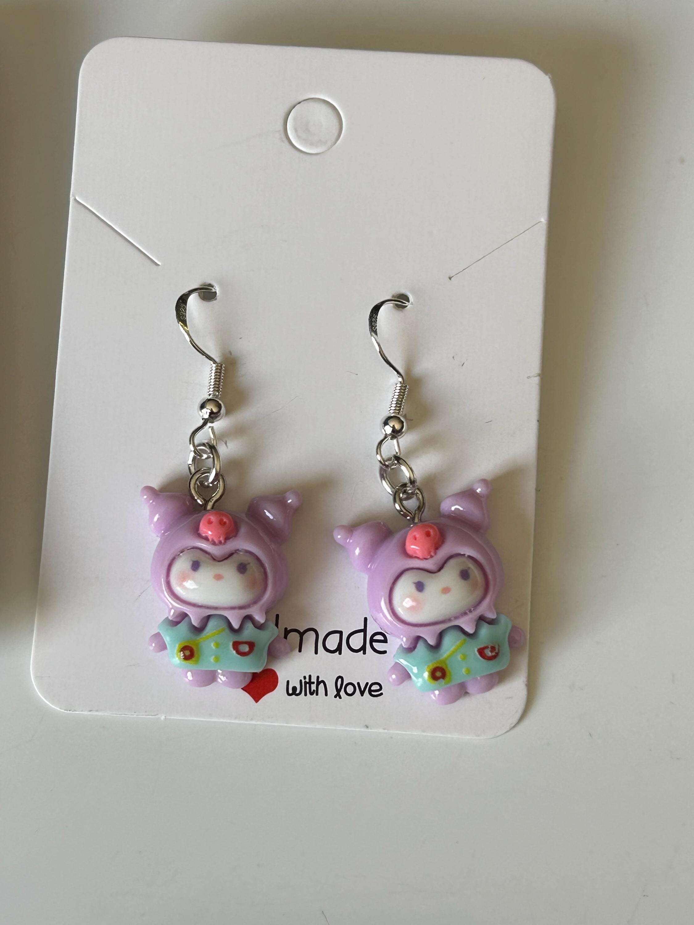 Handmade Cute Sanrio Spring Themed Kuromi Charm Sterling Silver Earrings