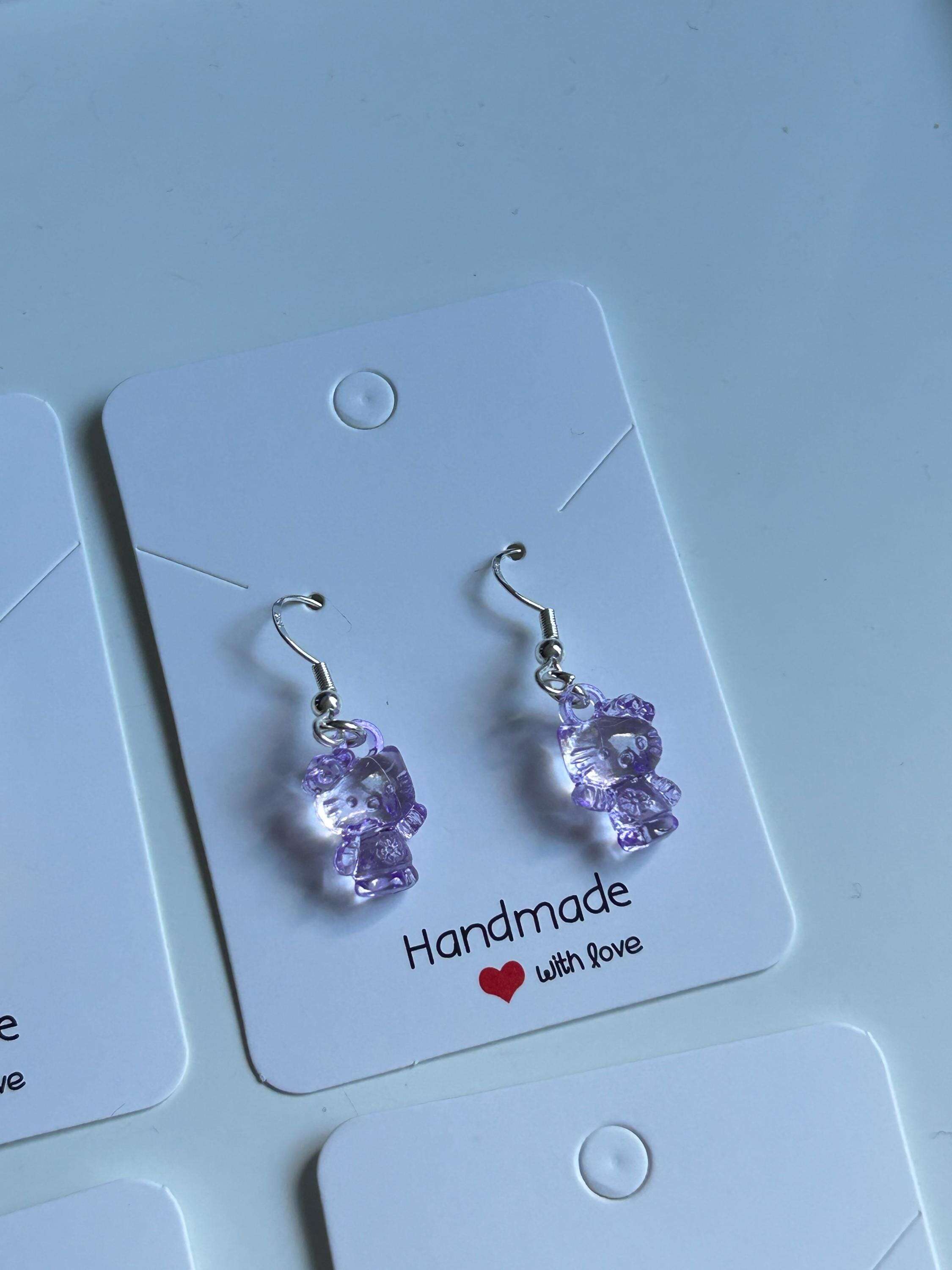 Handmade Cute Hello kitty Themed Sterling Silver Earrings Purple