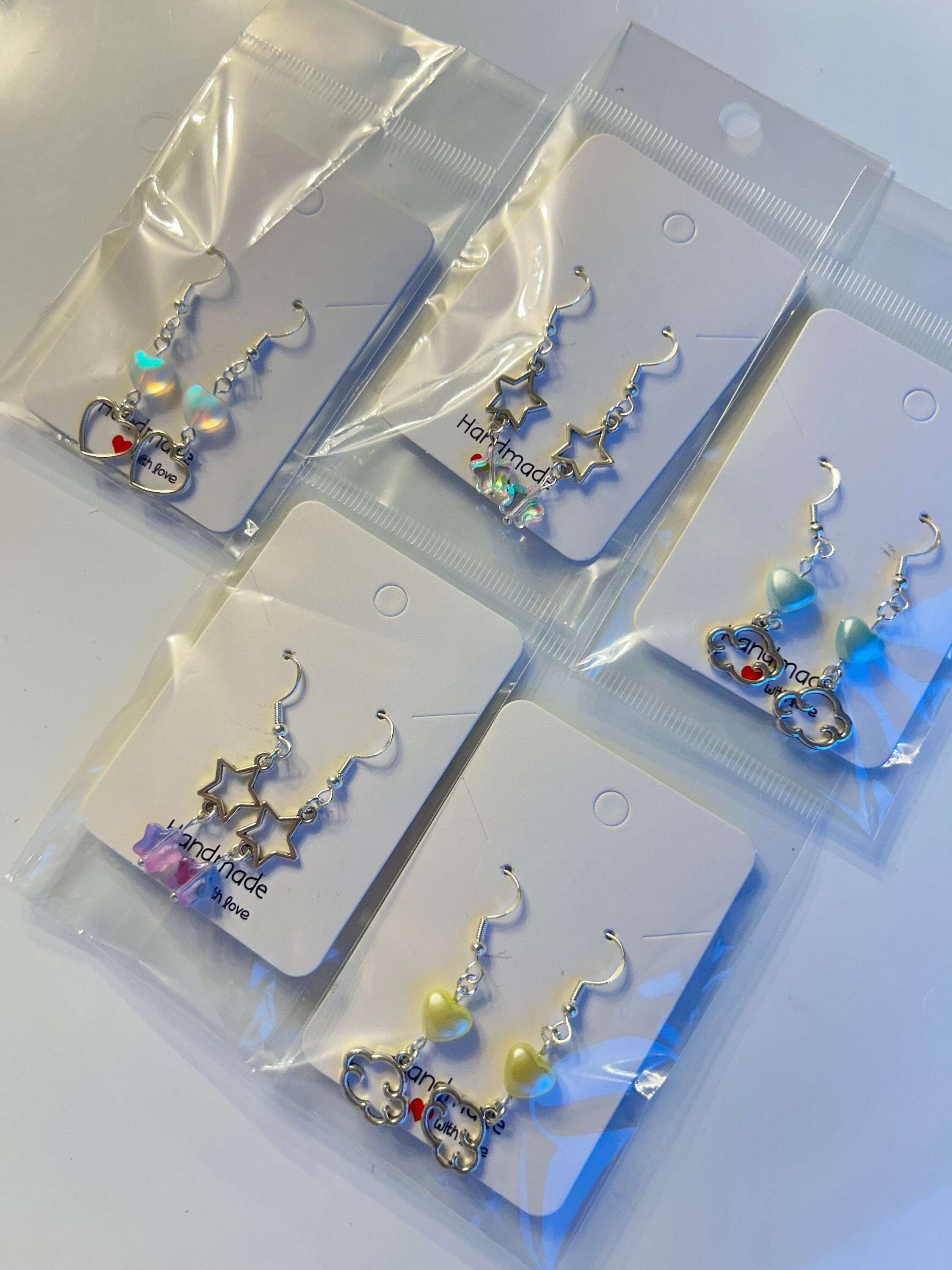 Handmade Cute Coquette Sterling Silver Clouds and Stars Earrings