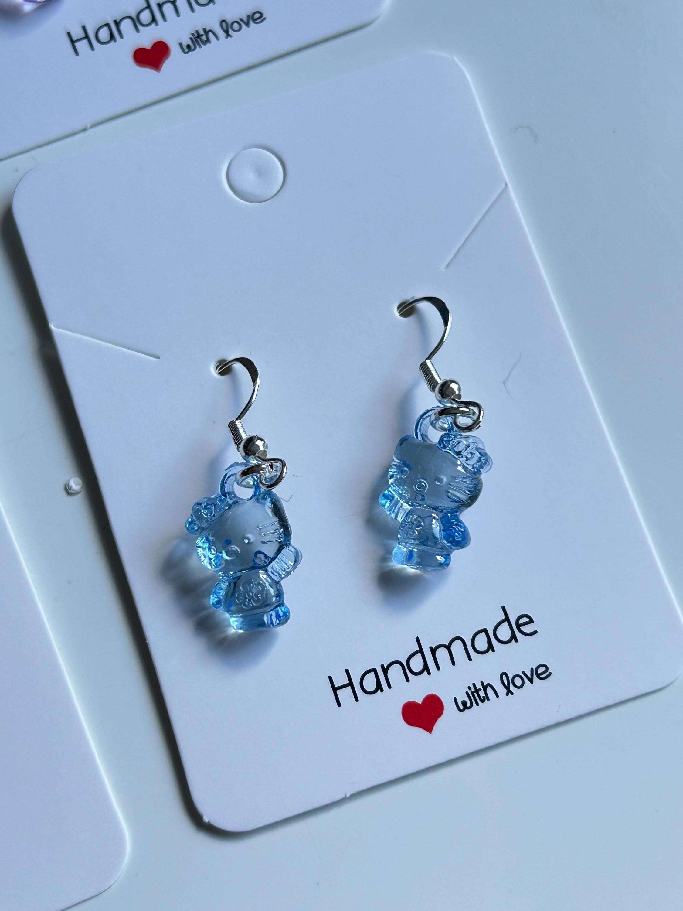 Handmade Cute Hello kitty Themed Sterling Silver Earrings Blue