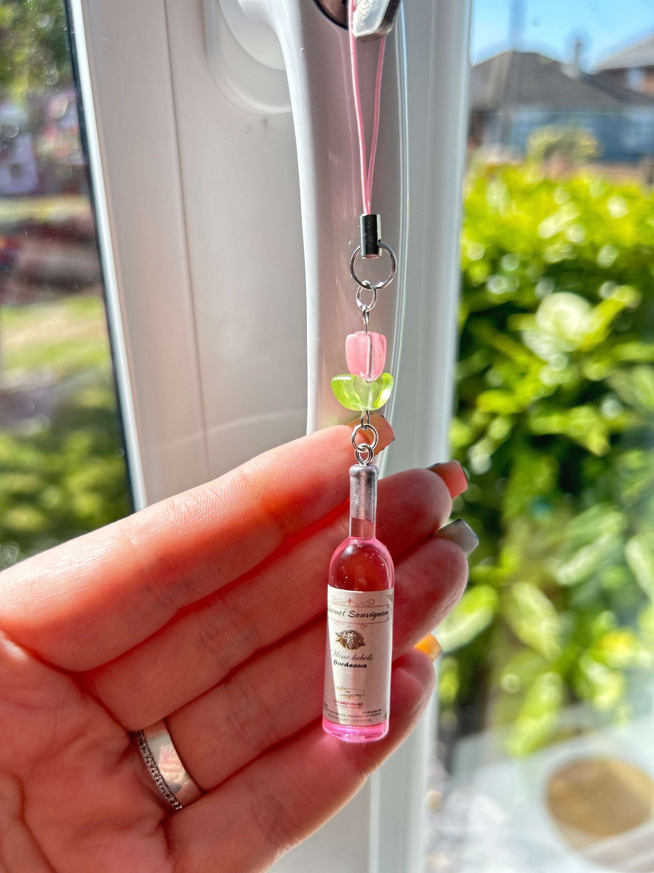 HANDMADE Cute Kawaii Pink Wine Bottle Phone Charm