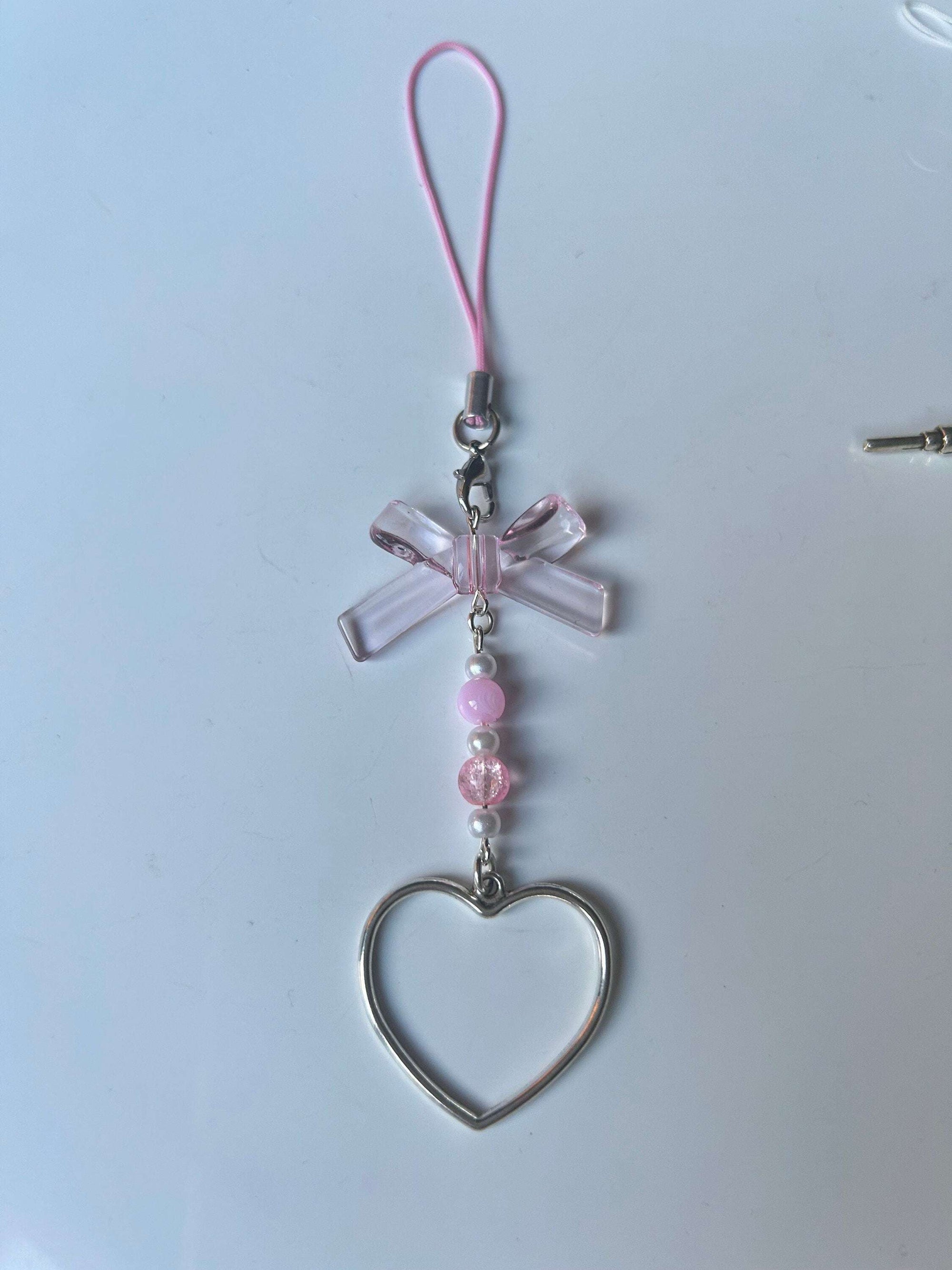 HANDMADE Cute Coquette Phone Charms Bow Bead Heart