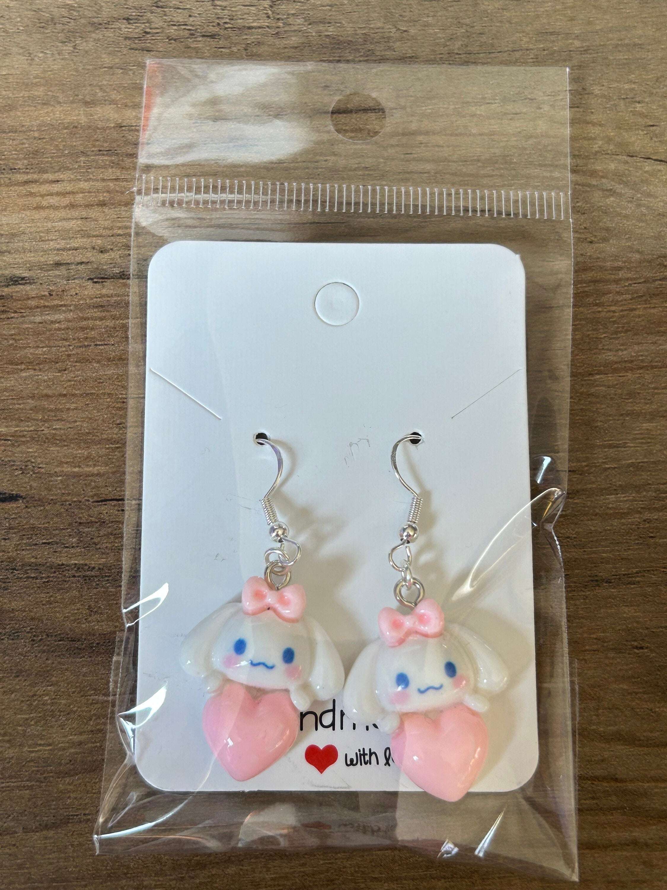 Handmade Cute Sanrio Themed Charm Sterling Silver Earrings Cinna Heart