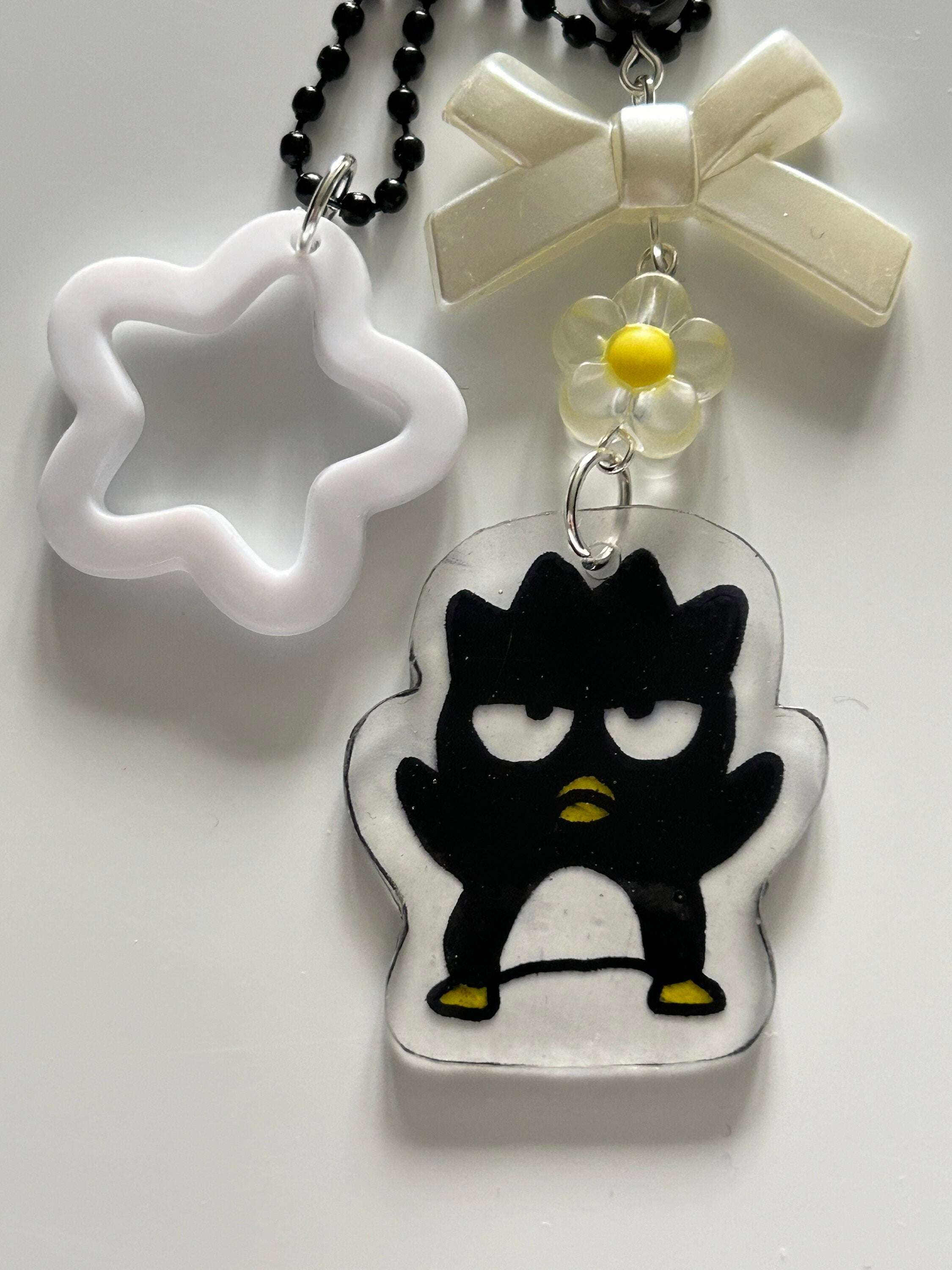 HANDMADE Cute Hand Drawn Shrinky Dink Sanrio Themed Keychains Badtz Maru