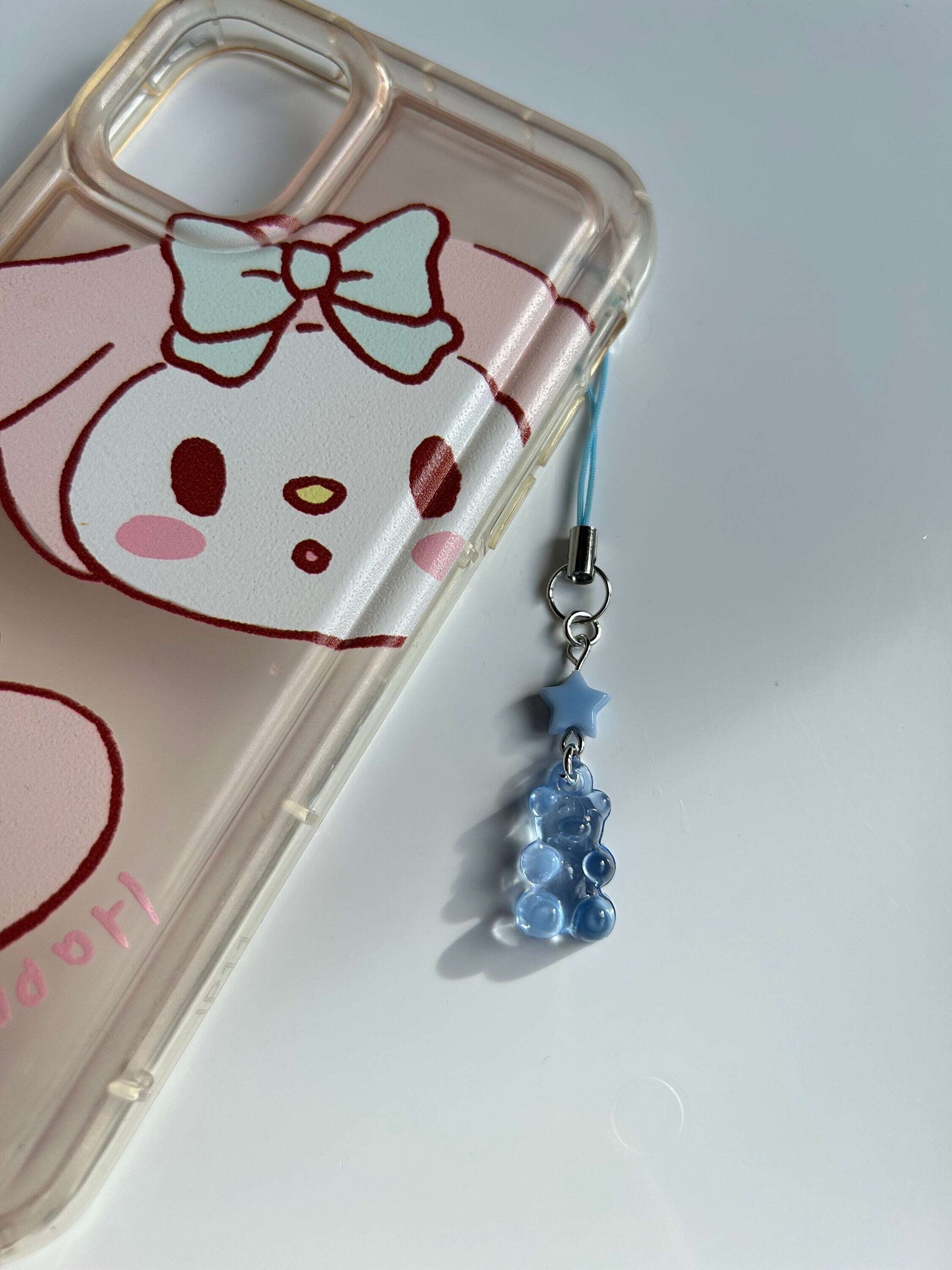 HANDMADE Kawaii Cute Gummy Bear Phone Charms Blue Solid Star
