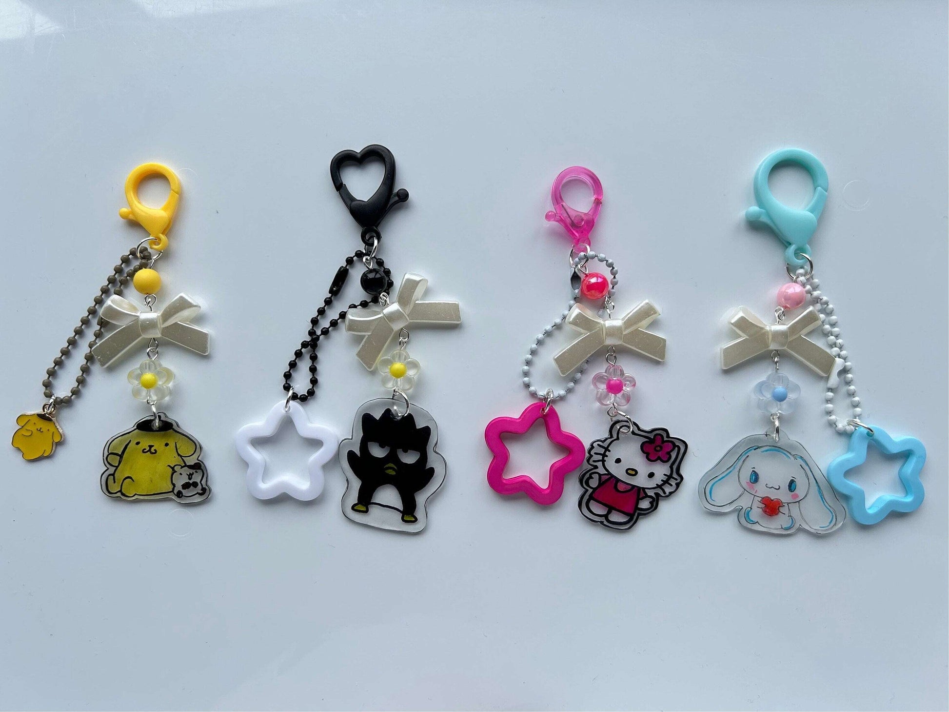 HANDMADE Cute Hand Drawn Shrinky Dink Sanrio Themed Keychains