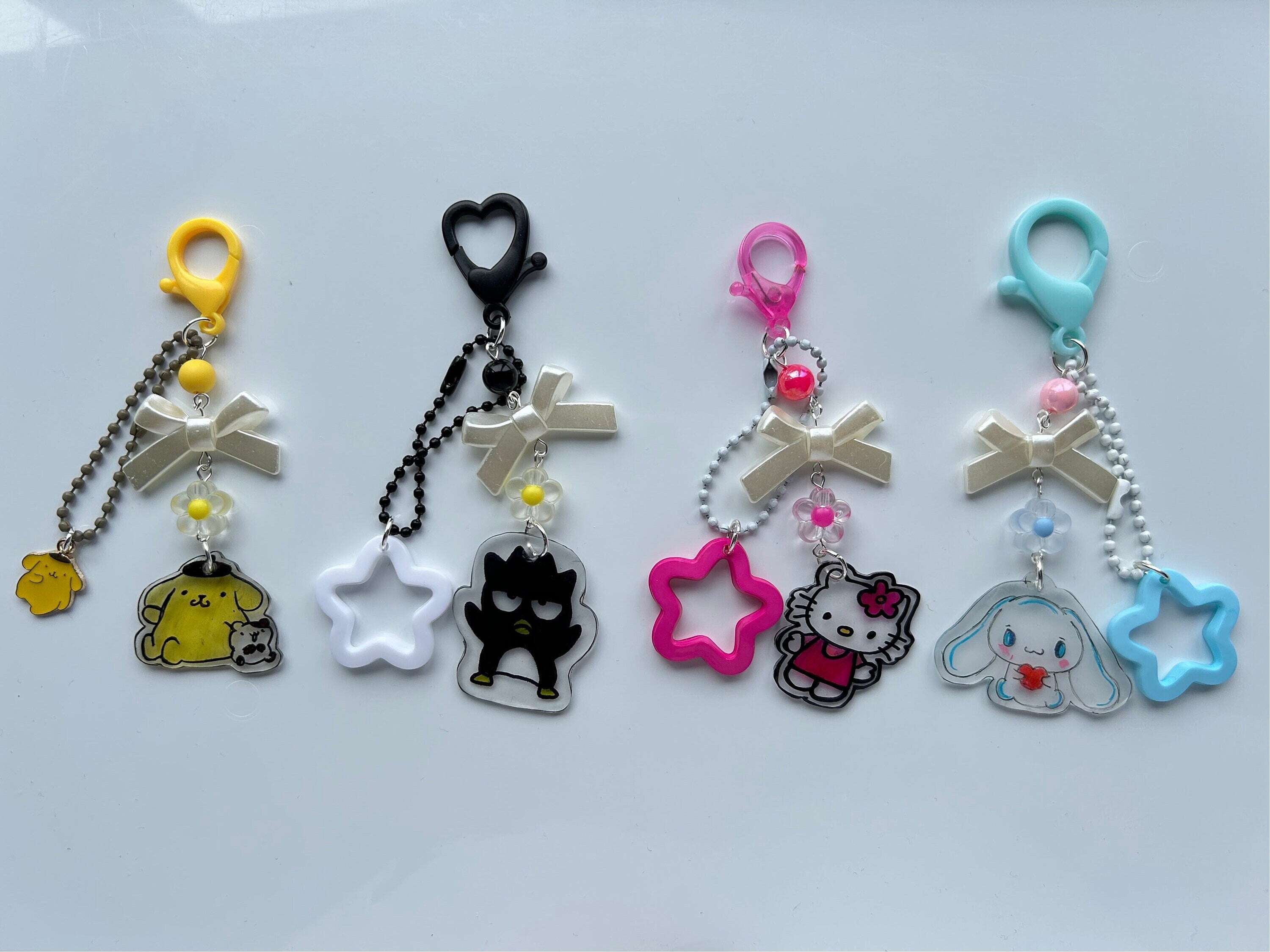HANDMADE Cute Hand Drawn Shrinky Dink Sanrio Themed Keychains