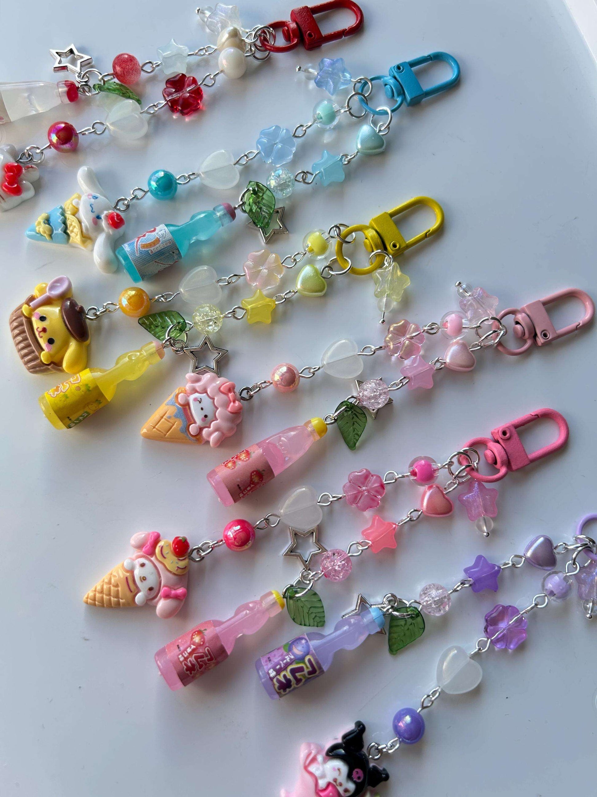 HANDMADE Kawaii Cute Sanrio Desserts Ramune Drink Bottle Keychains