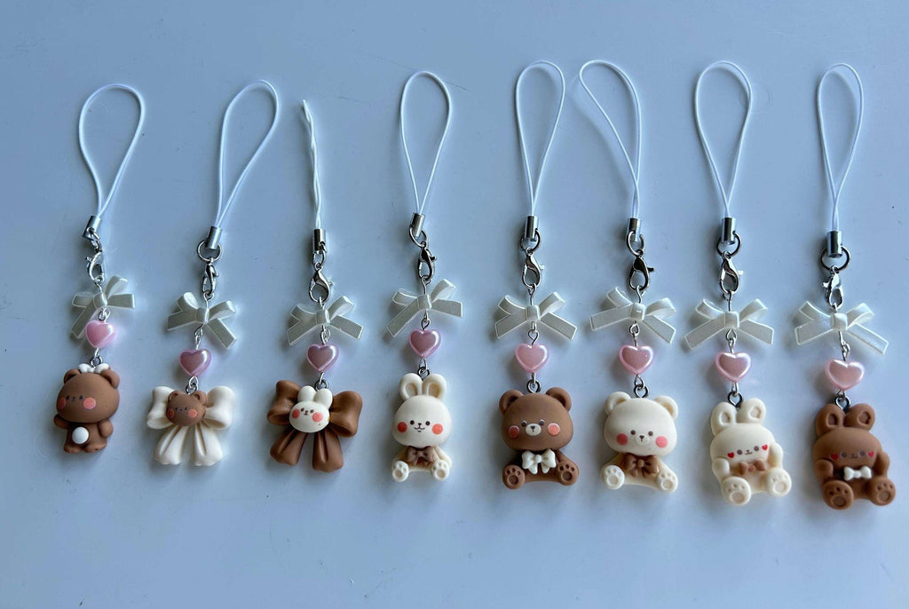 HANDMADE Cute Kawaii Choco Bunny and Bears Phone Charms