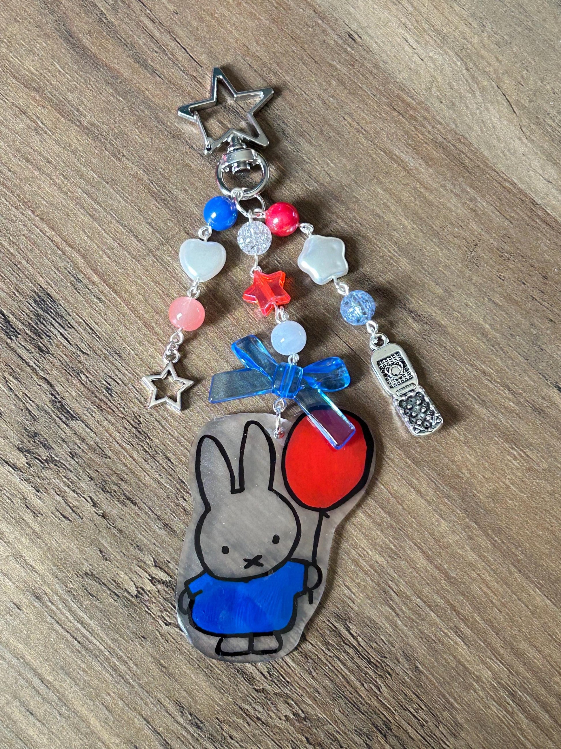 HANDMADE Cute Hand Drawn Shrinky Dink Miffy Inspired Keychain