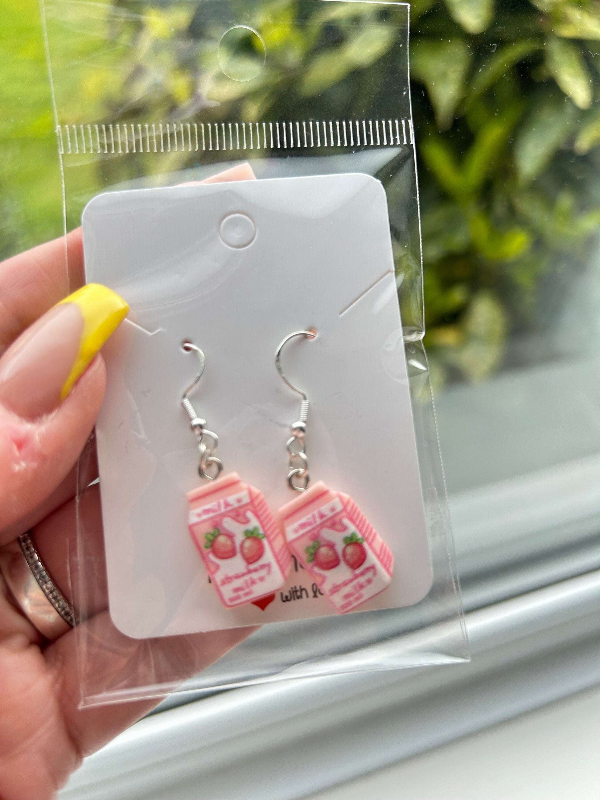 Handmade Cute Kawaii Food and Drink Sterling Silver Earrings Pink Drink