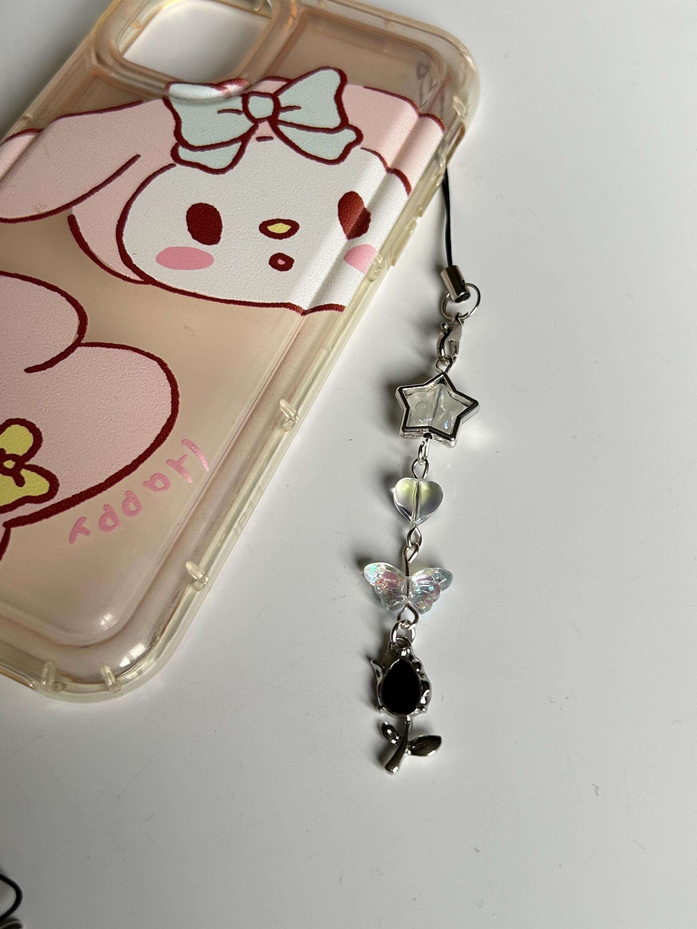 HANDMADE Cute Whimsical Black Phone Charms Flower