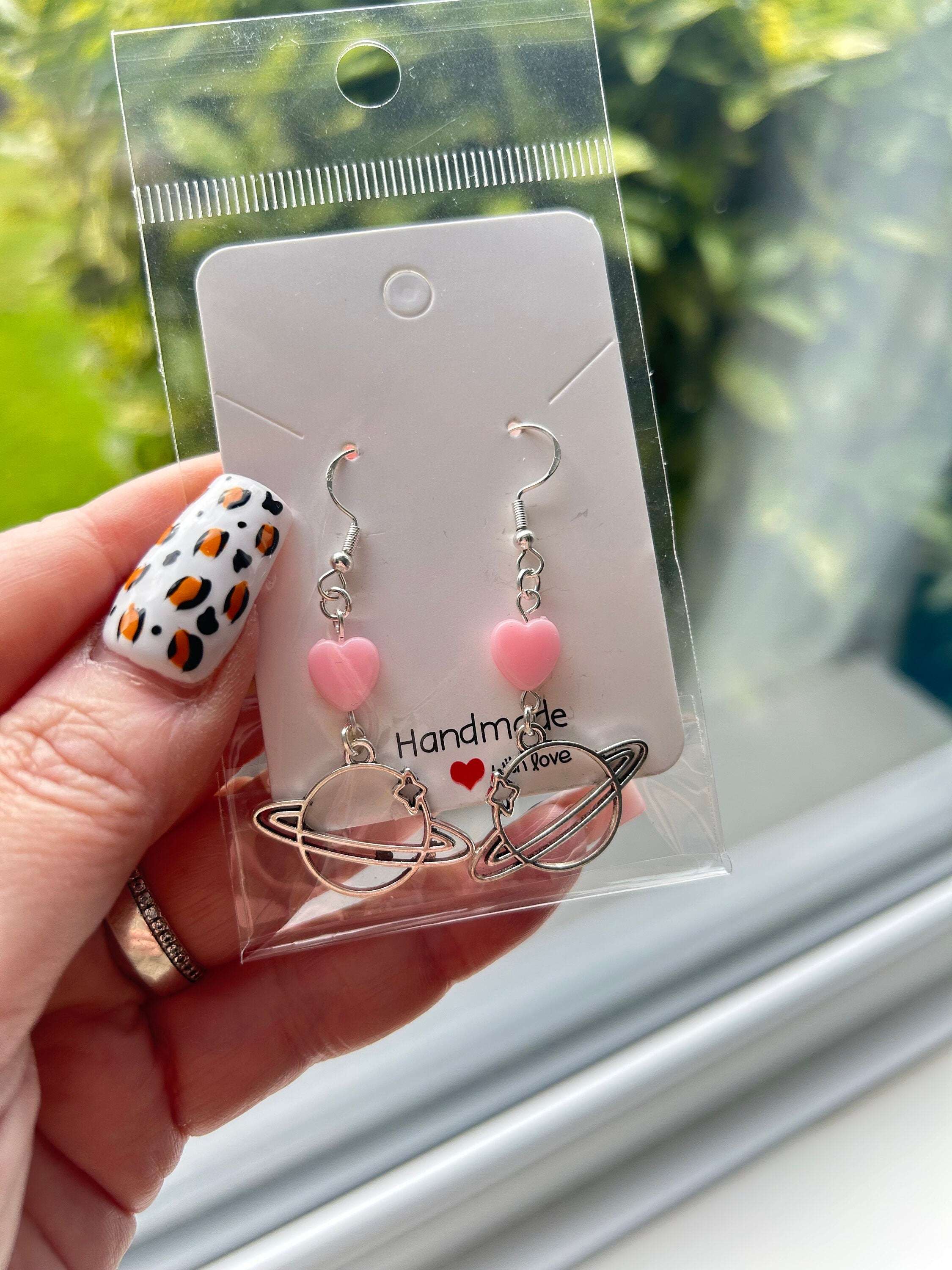 Handmade Cute Sterling Silver Earrings Pink Heart