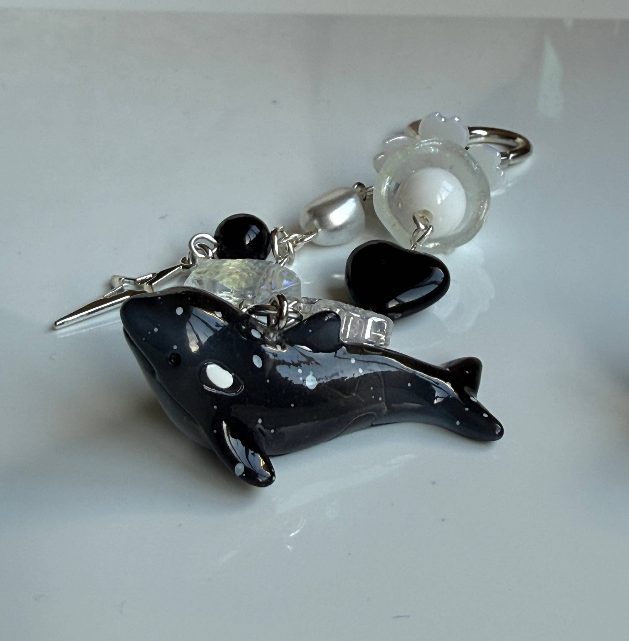 Galaxy Whale & Orca Kawaii Keychain – Cosmic Ocean Friend Bag Charm, Cute Space Whale Charm, Handmade Galaxy Sea Creature Keychain Beadsbylillixx