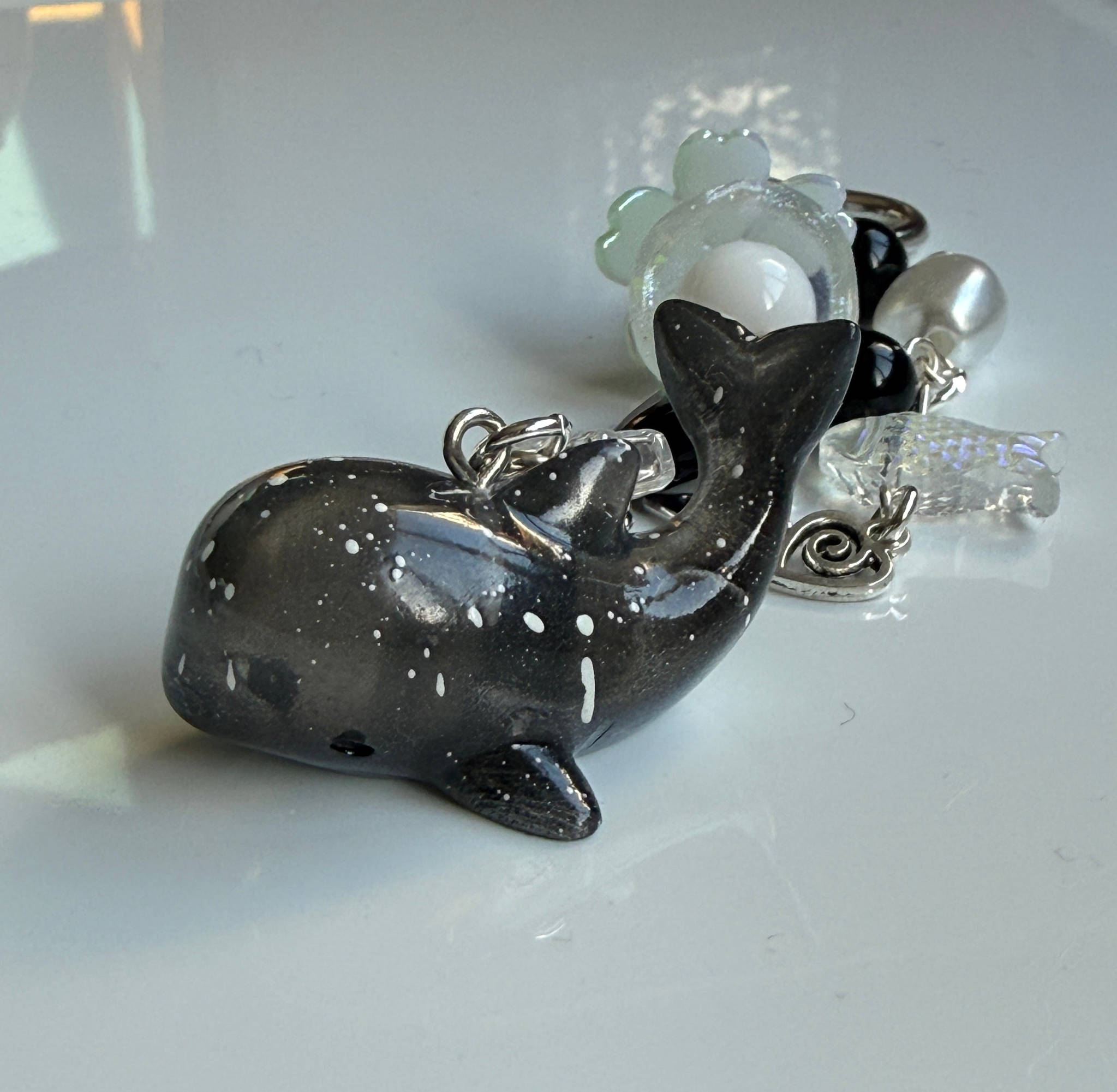 Galaxy Whale & Orca Kawaii Keychain – Cosmic Ocean Friend Bag Charm, Cute Space Whale Charm, Handmade Galaxy Sea Creature Keychain Beadsbylillixx