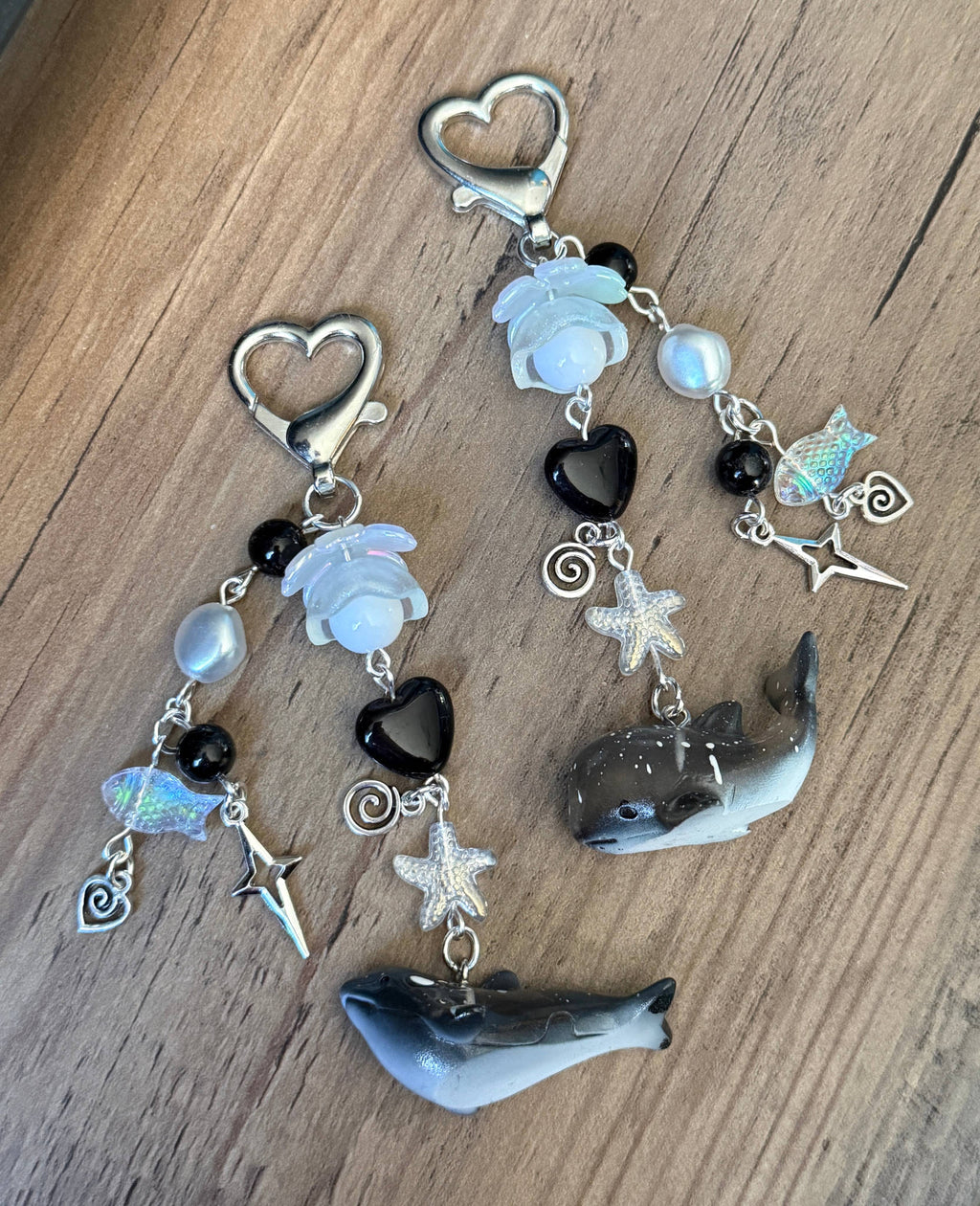 Galaxy Whale & Orca Kawaii Keychain – Cosmic Ocean Friend Bag Charm, Cute Space Whale Charm, Handmade Galaxy Sea Creature Keychain Beadsbylillixx
