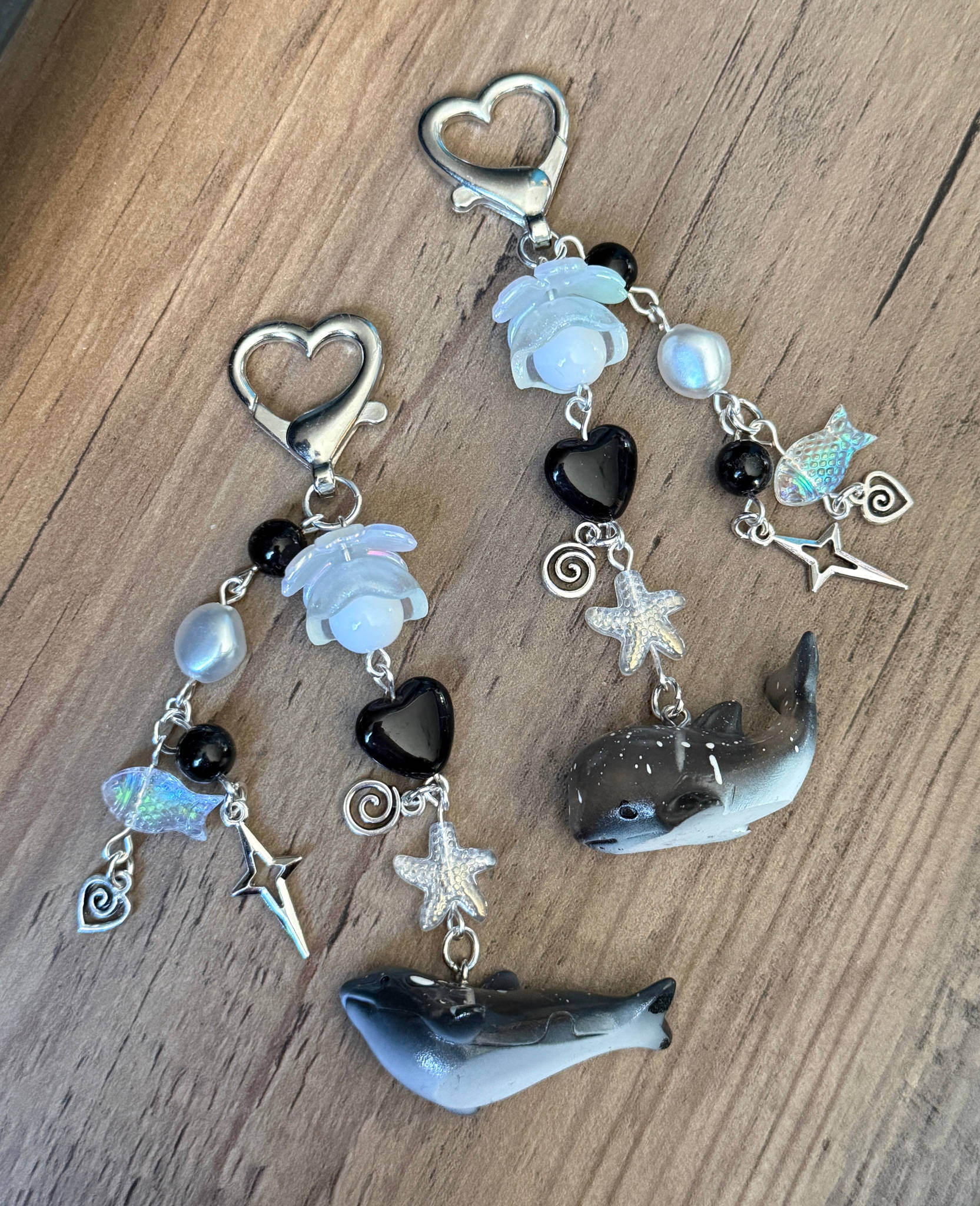 Galaxy Whale & Orca Kawaii Keychain – Cosmic Ocean Friend Bag Charm, Cute Space Whale Charm, Handmade Galaxy Sea Creature Keychain Beadsbylillixx