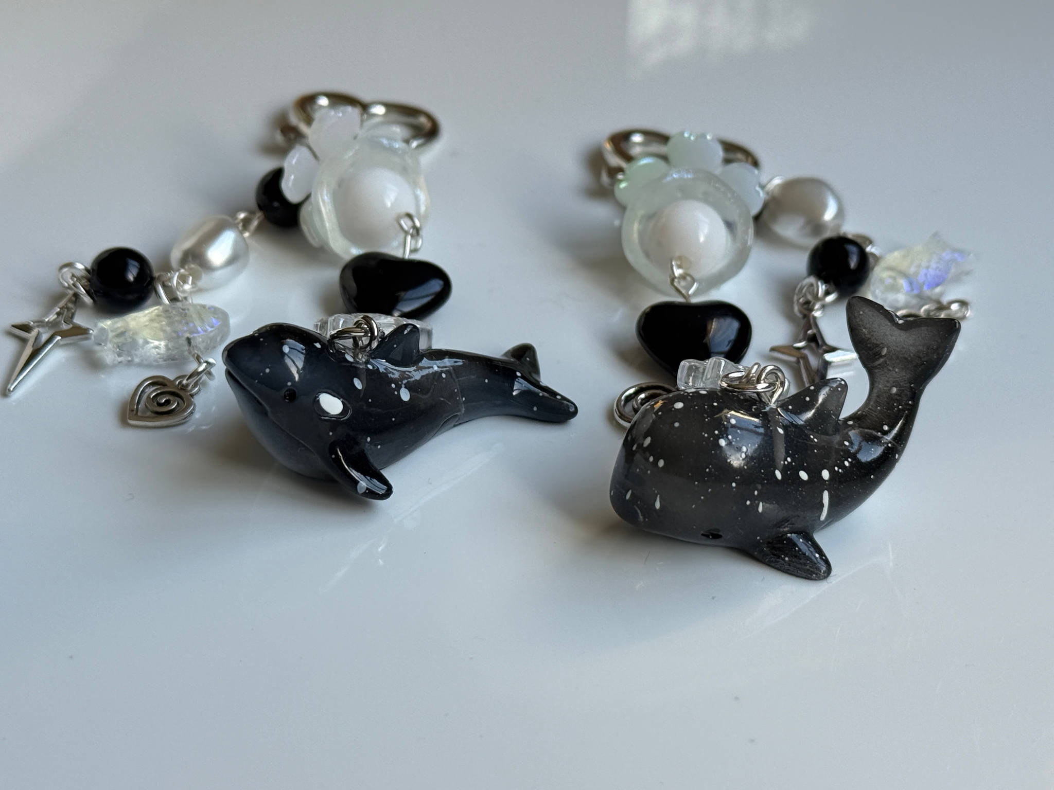 Galaxy Whale & Orca Kawaii Keychain – Cosmic Ocean Friend Bag Charm, Cute Space Whale Charm, Handmade Galaxy Sea Creature Keychain Beadsbylillixx