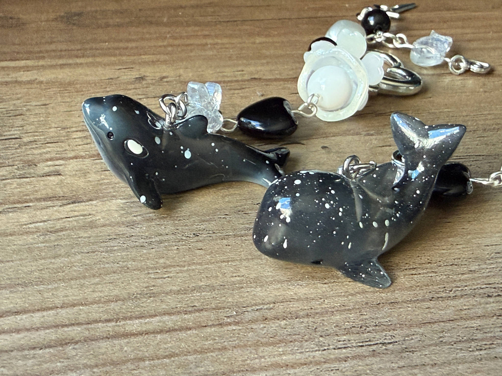 Galaxy Whale & Orca Kawaii Keychain – Cosmic Ocean Friend Bag Charm, Cute Space Whale Charm, Handmade Galaxy Sea Creature Keychain Beadsbylillixx