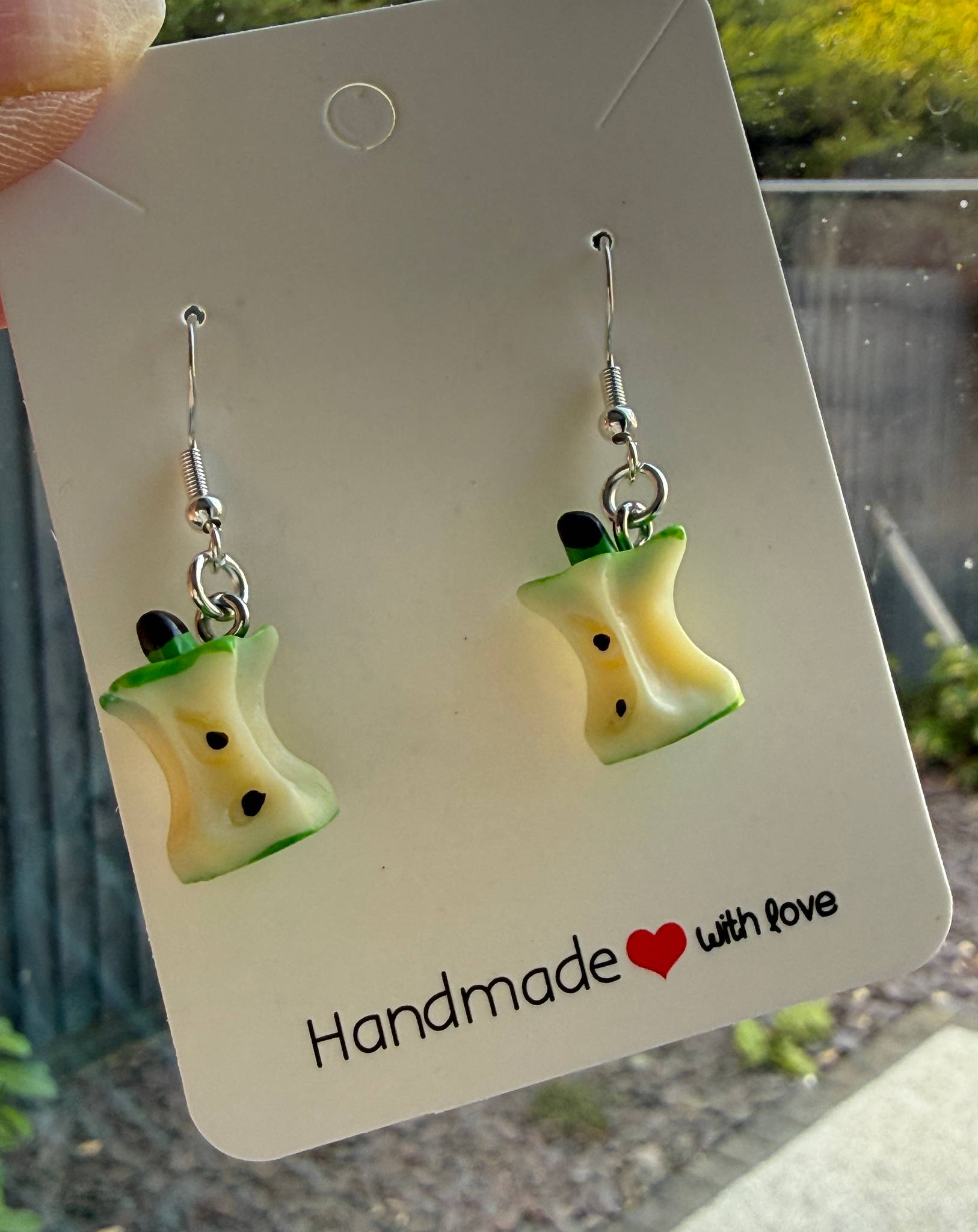 Green Apple Core Earrings Handmade Kawaii Fruit Jewellery | Cute Resin Dangle Earrings Y2K Aesthetic Beadsbylillixx