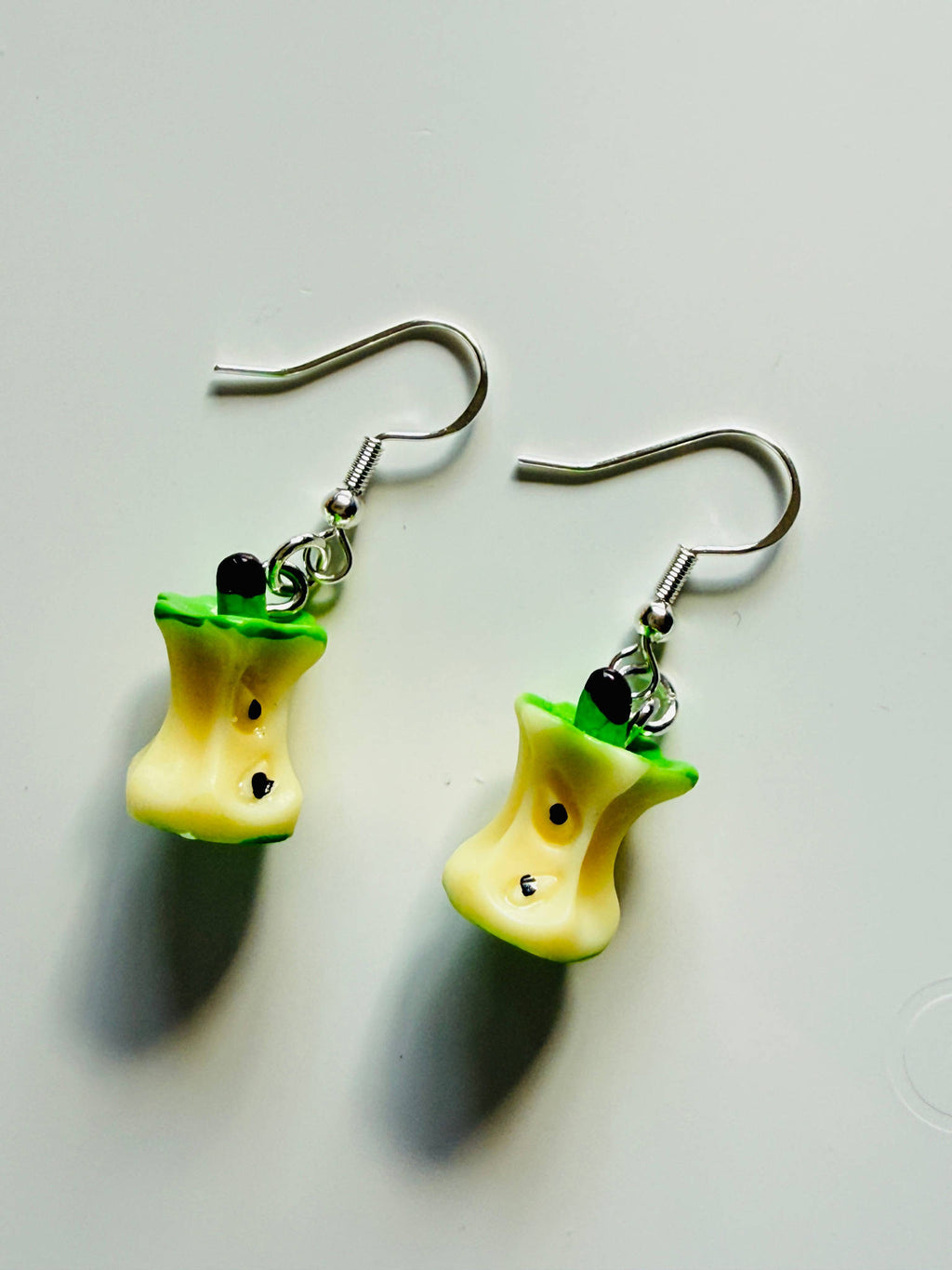 Green Apple Core Earrings Handmade Kawaii Fruit Jewellery | Cute Resin Dangle Earrings Y2K Aesthetic Beadsbylillixx