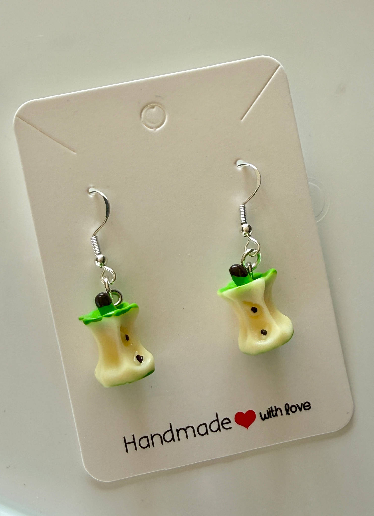 Green Apple Core Earrings Handmade Kawaii Fruit Jewellery | Cute Resin Dangle Earrings Y2K Aesthetic Beadsbylillixx
