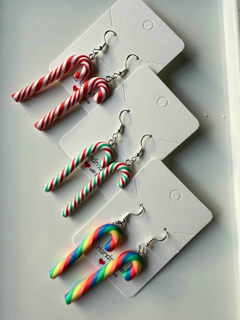 Handmade Christmas Candy Cane Earrings Sterling Silver Beadsbylillixx
