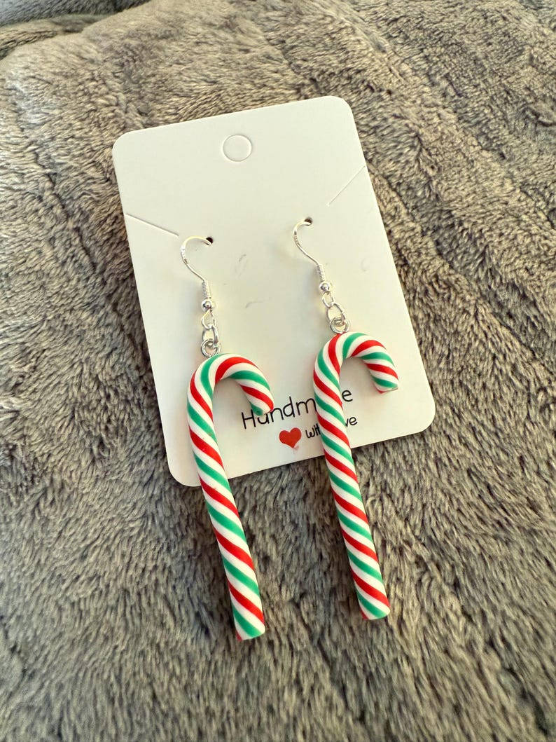 Handmade Christmas Candy Cane Earrings Sterling Silver Beadsbylillixx