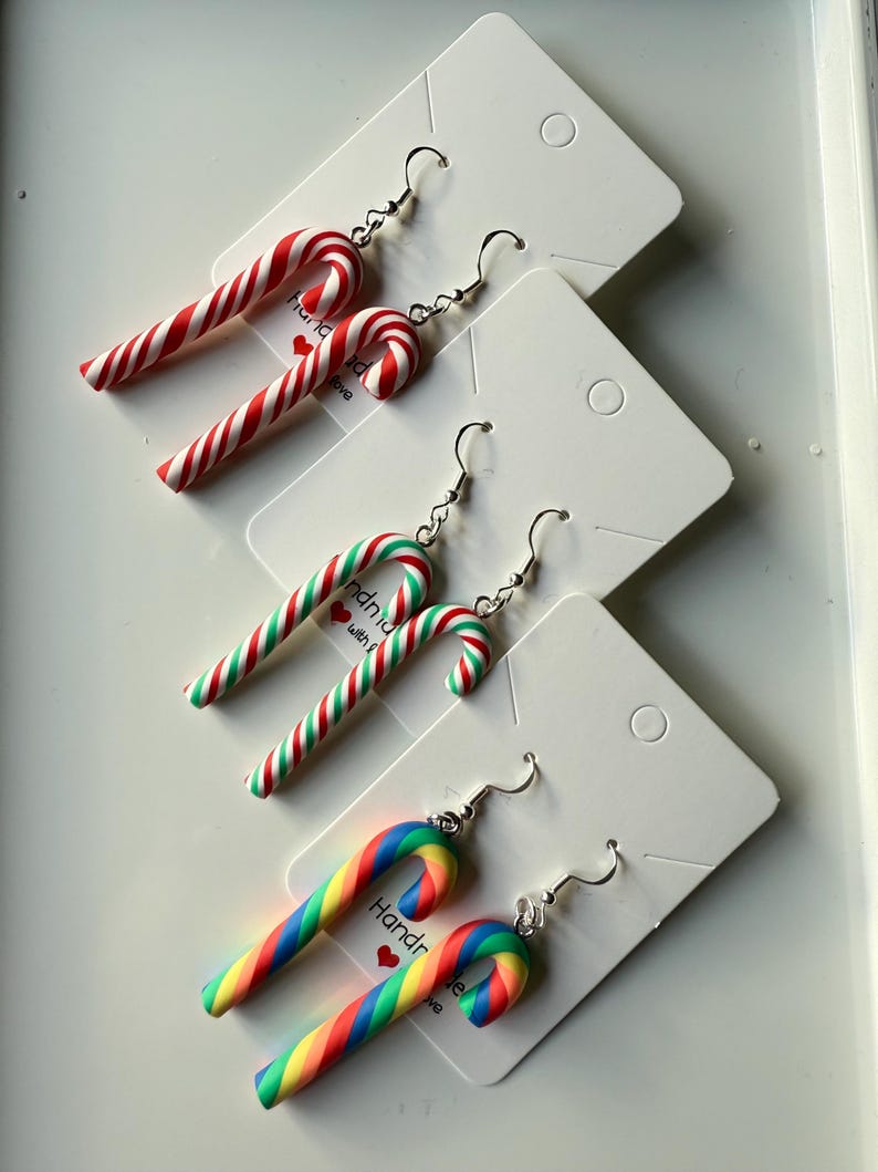 Handmade Christmas Candy Cane Earrings Sterling Silver Beadsbylillixx