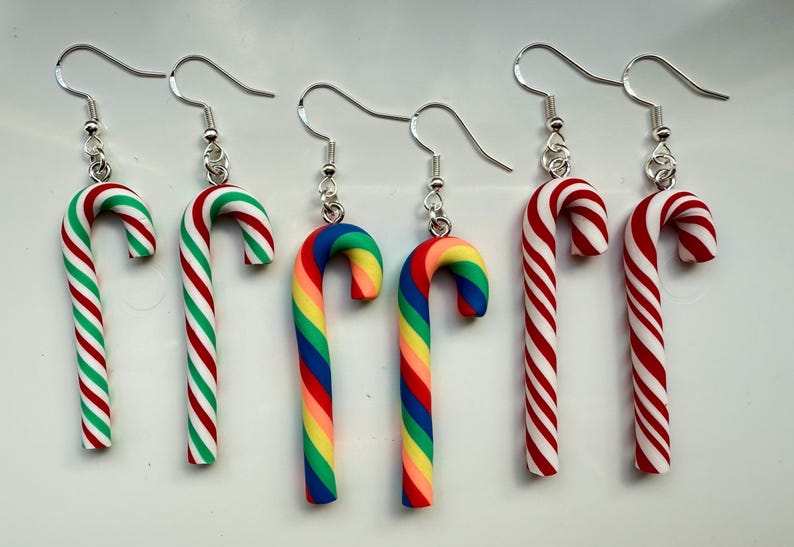 Handmade Christmas Candy Cane Earrings Sterling Silver Beadsbylillixx