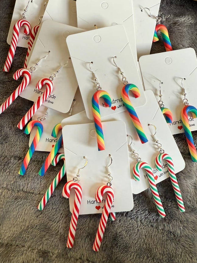 Handmade Christmas Candy Cane Earrings Sterling Silver Beadsbylillixx