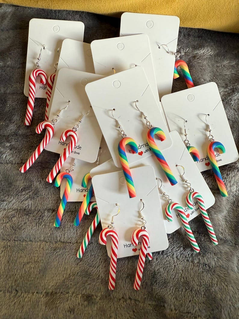 Handmade Christmas Candy Cane Earrings Sterling Silver Beadsbylillixx