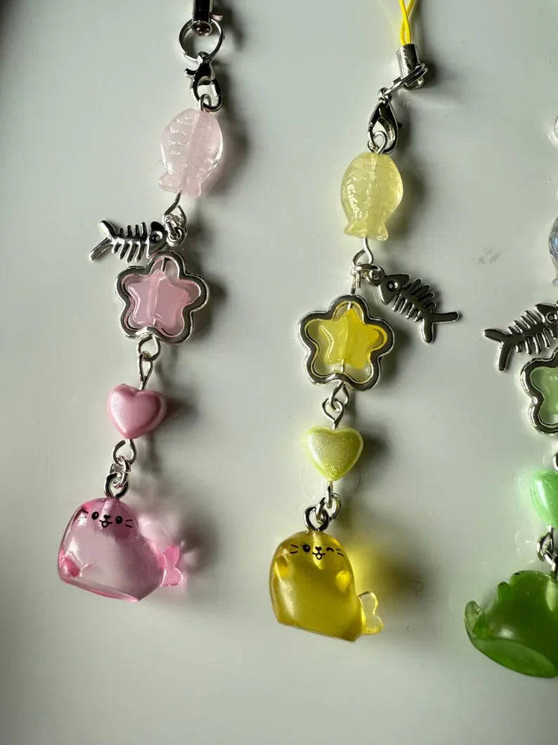 Handmade Colourful Kawaii Seal Phone Charms Beadsbylillixx