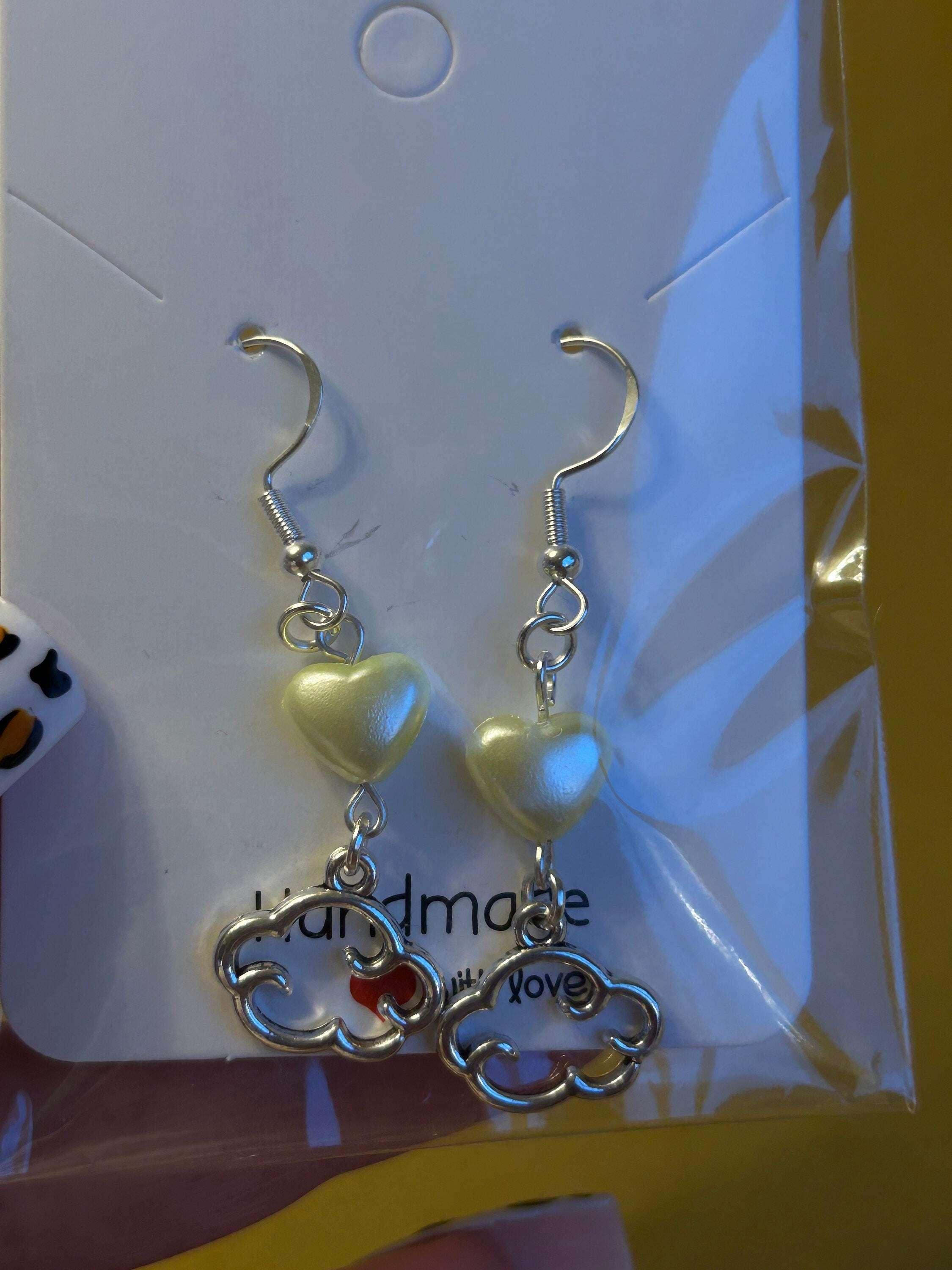 Handmade Cute Coquette Sterling Silver Clouds and Stars Earrings - Beadsbylillixx