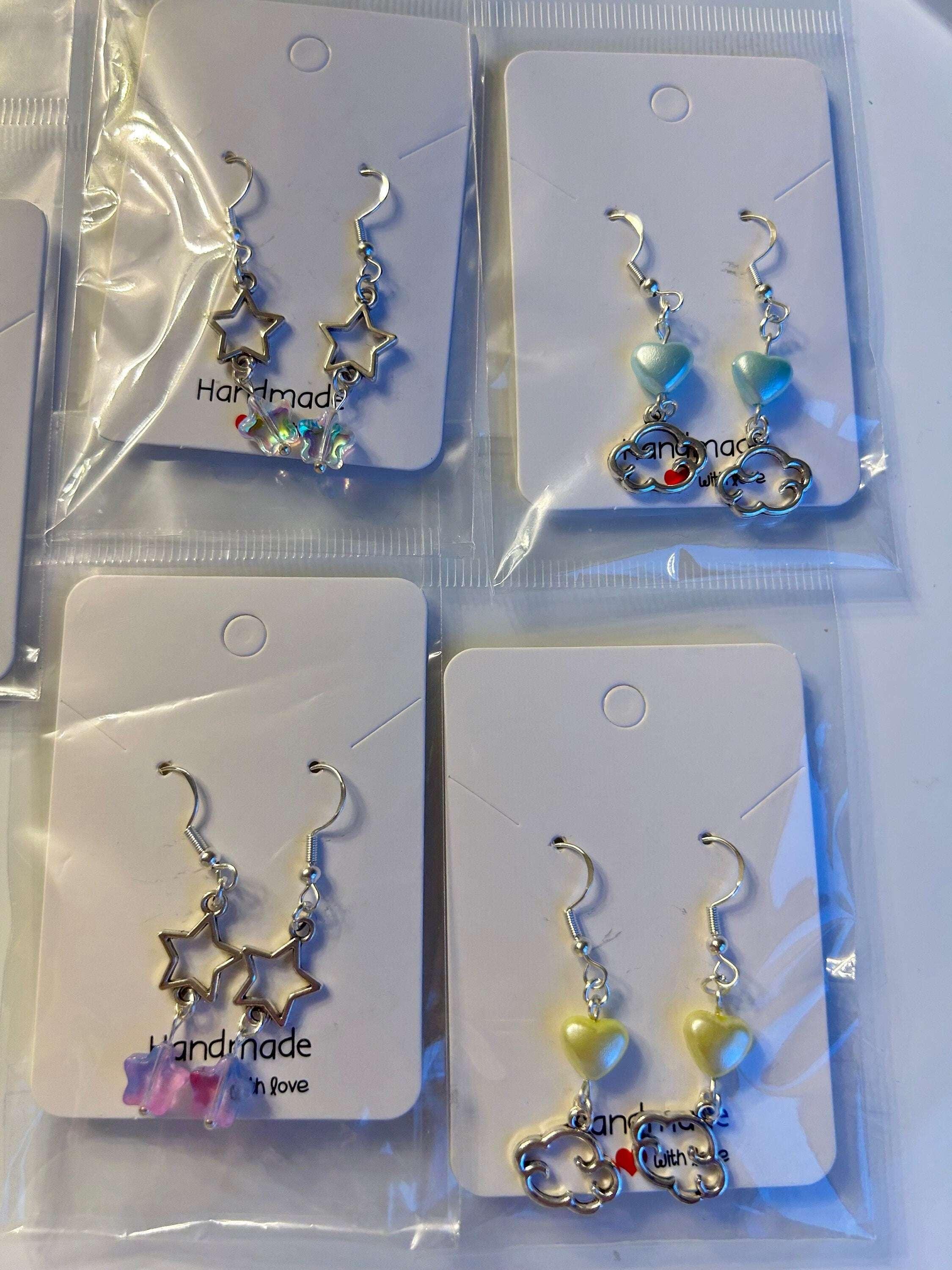 Handmade Cute Coquette Sterling Silver Clouds and Stars Earrings - Beadsbylillixx