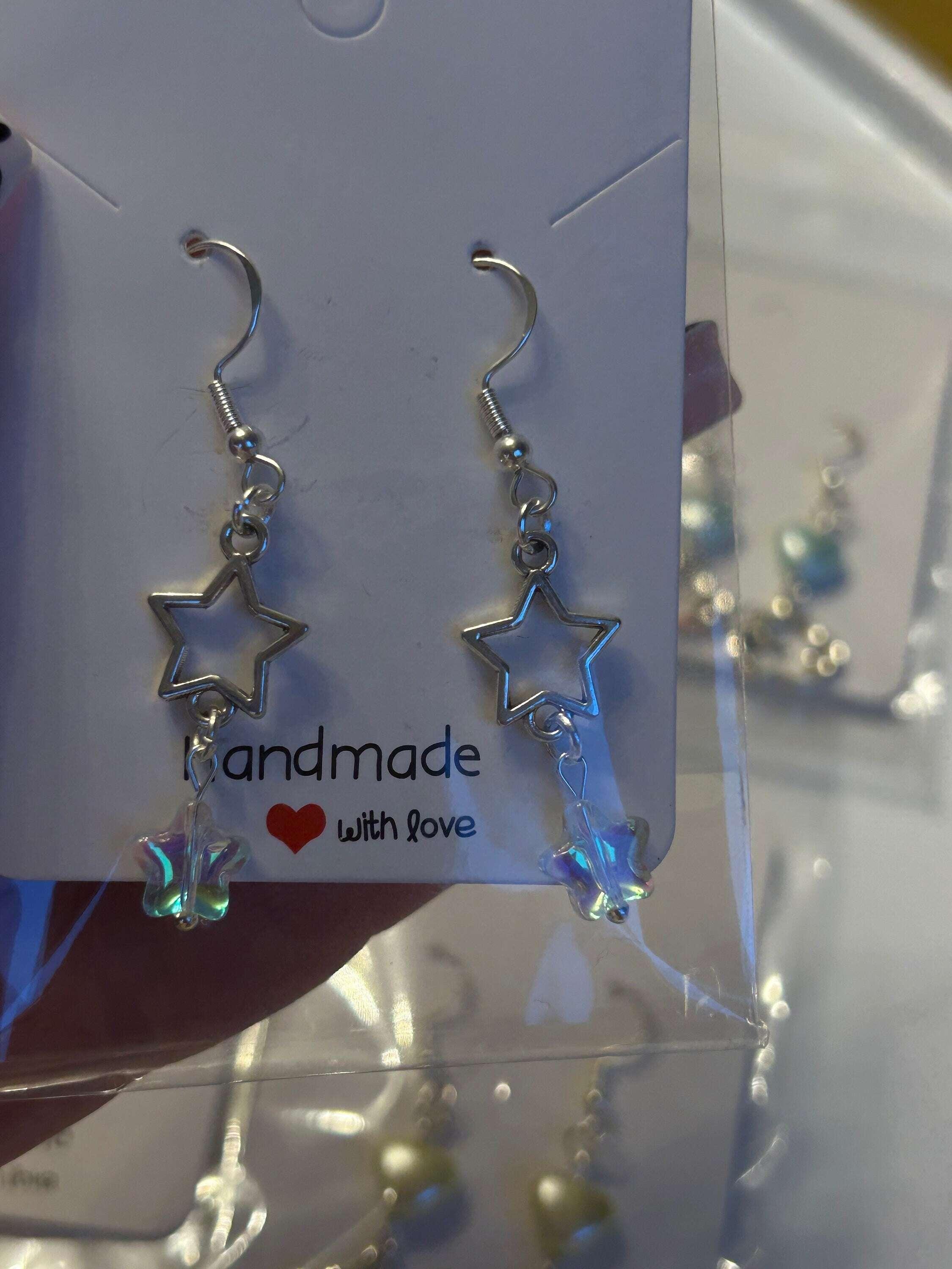Handmade Cute Coquette Sterling Silver Clouds and Stars Earrings - Beadsbylillixx