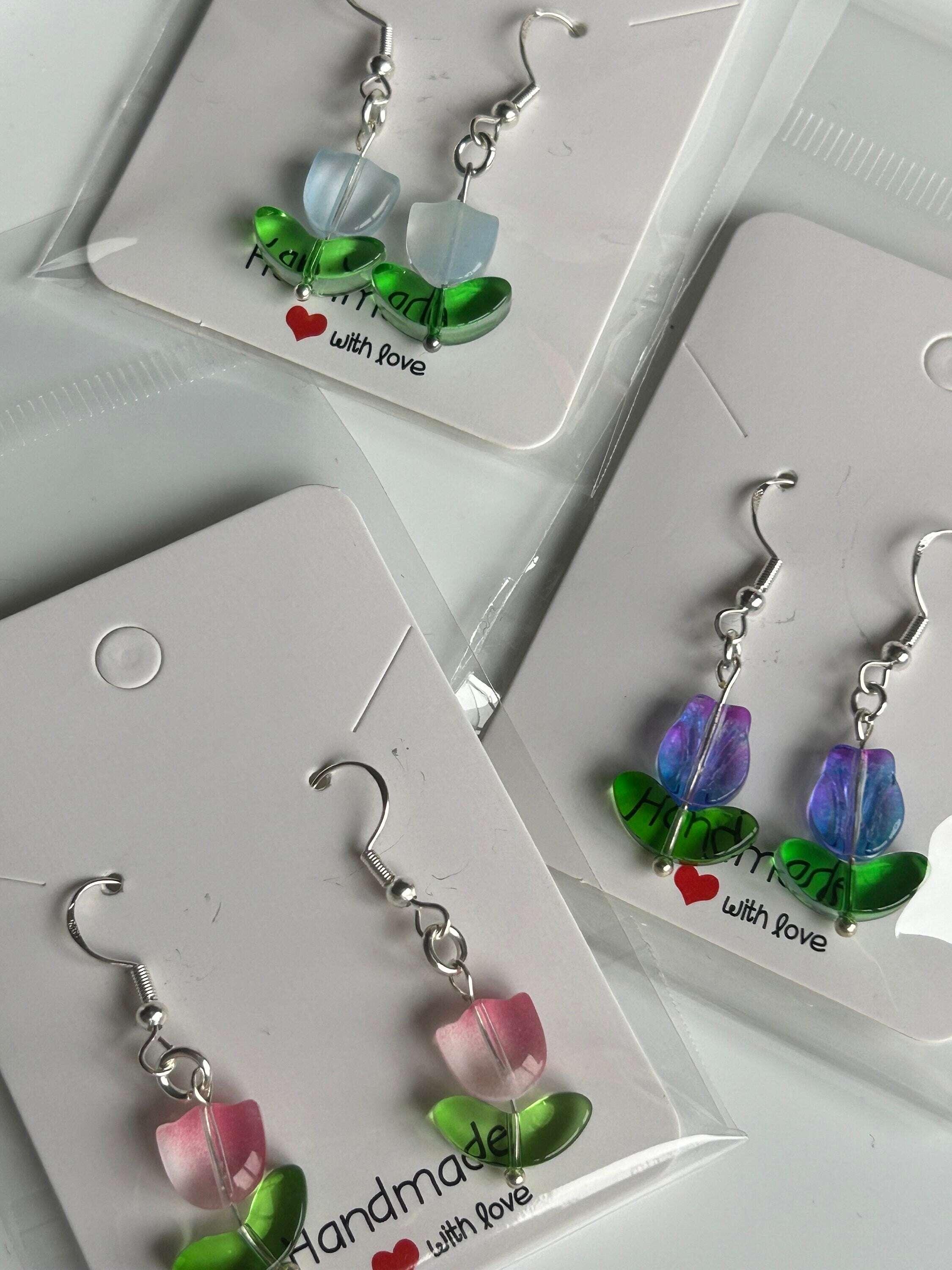 Handmade Cute Coquette Sterling Silver Tulip Earrings - Beadsbylillixx