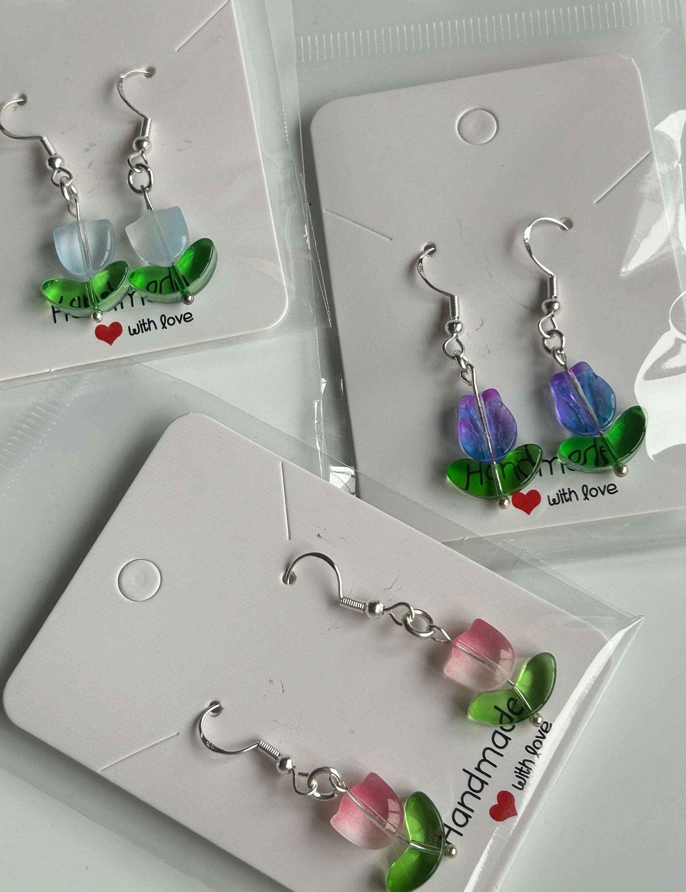 Handmade Cute Coquette Sterling Silver Tulip Earrings - Beadsbylillixx