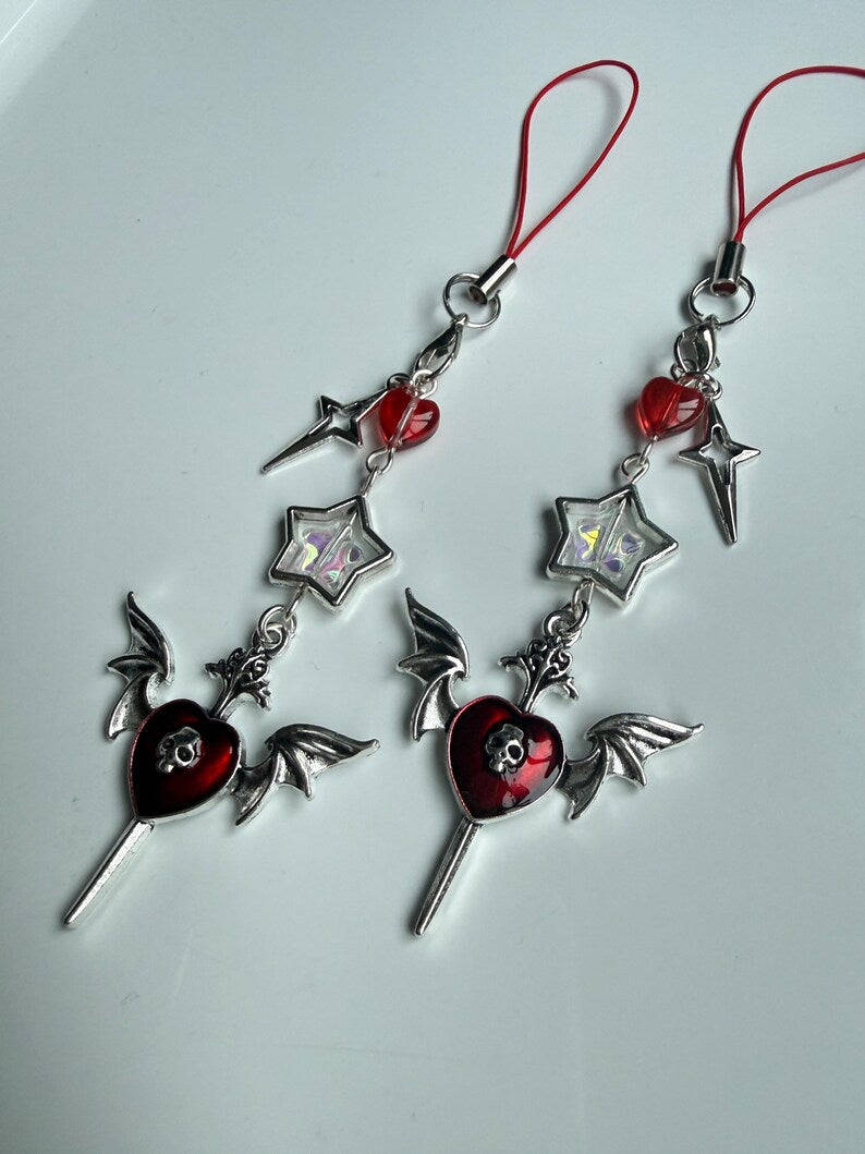 Handmade Cute Dark Gothic Phone Charm Beadsbylillixx