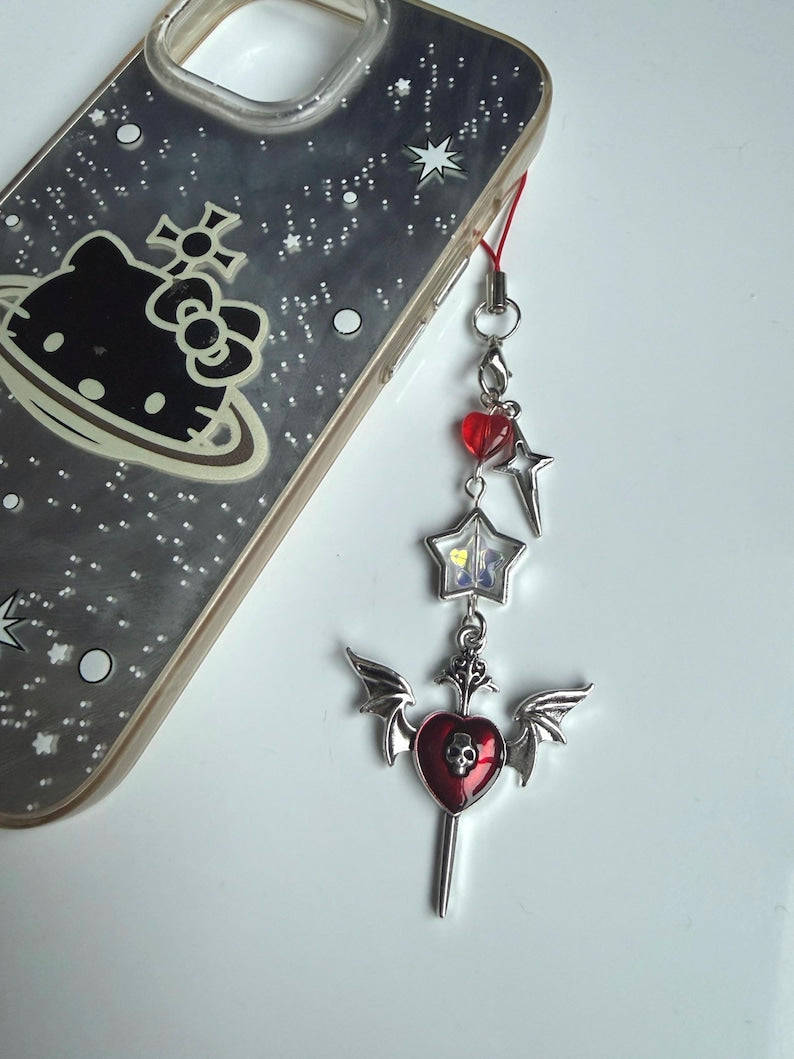 Handmade Cute Dark Gothic Phone Charm Beadsbylillixx